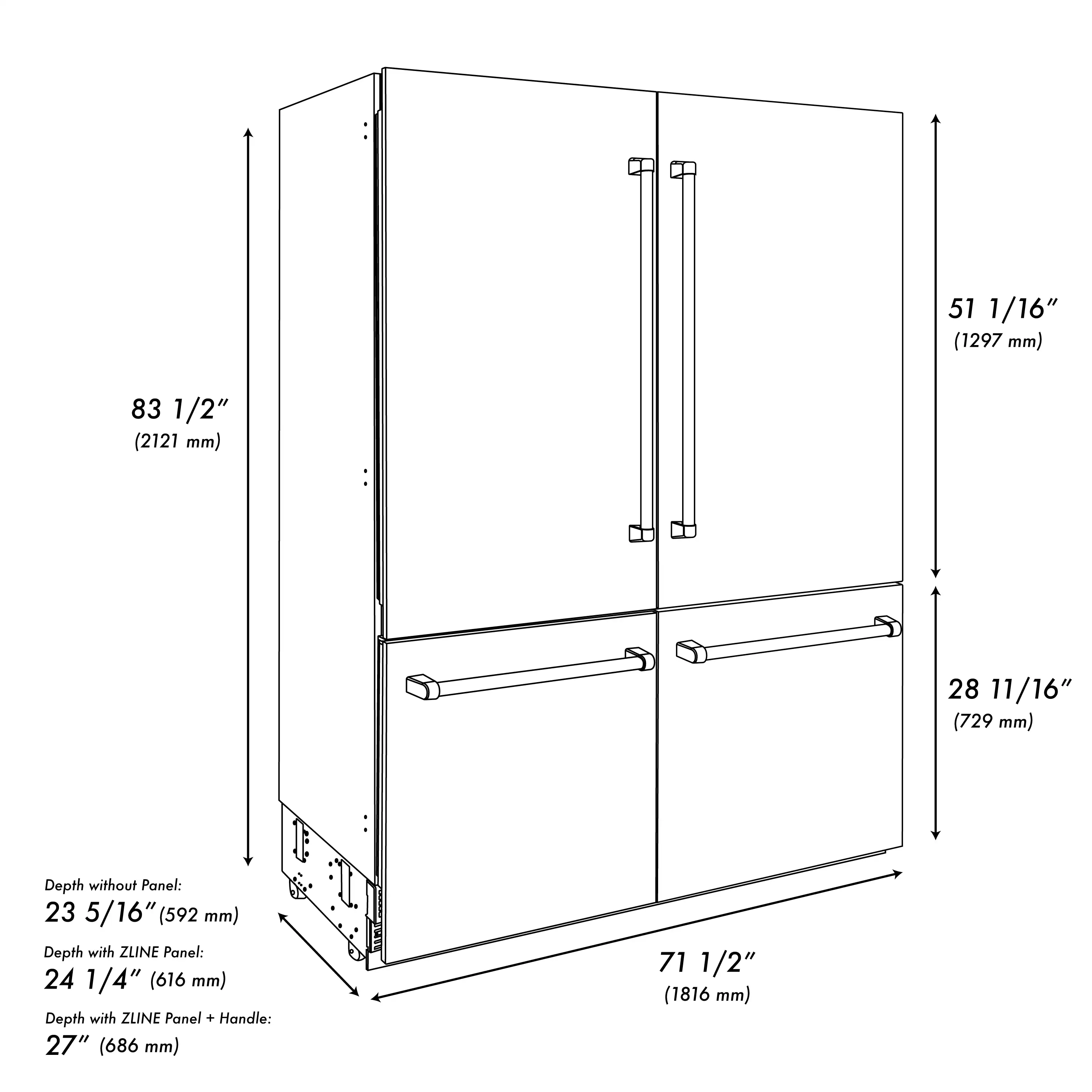 ZLINE Autograph 72-Inch Built-In Refrigerator w/ Gray Interior and Polished Nickel Helix Handles (GRBITZ-30472KPN) - Image 15