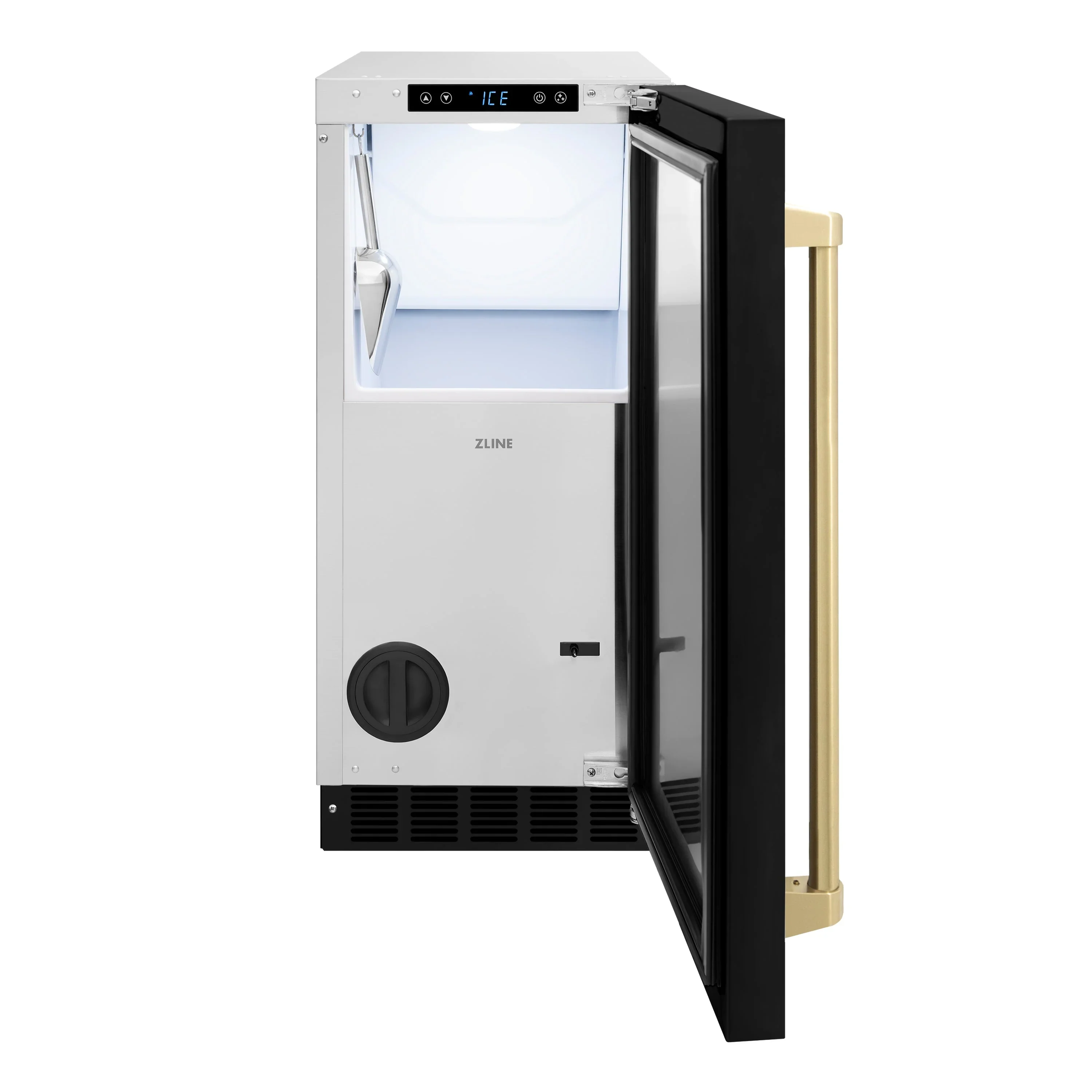 ZLINE Autograph Edition 15-Inch Touchstone Clear Cube Ice Maker with Drain Pump in Black Matte and Champagne Bronze Handle (ICCDZ-BLM-15-CB) - Image 3