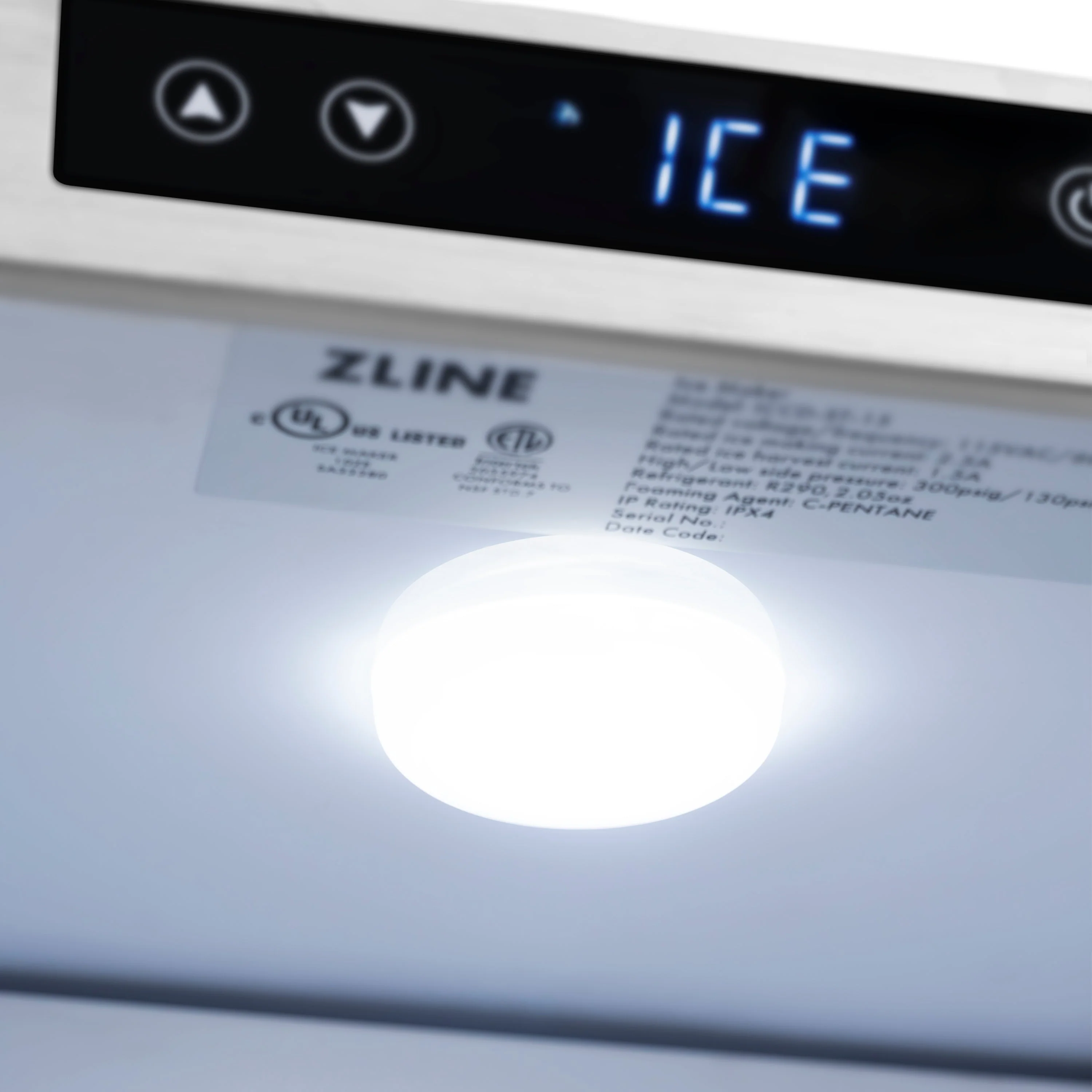 ZLINE Autograph Edition 15-Inch Touchstone Clear Cube Ice Maker with Drain Pump in White Matte and Champagne Bronze Handle (ICCDZ-WM-15-CB) - Image 5