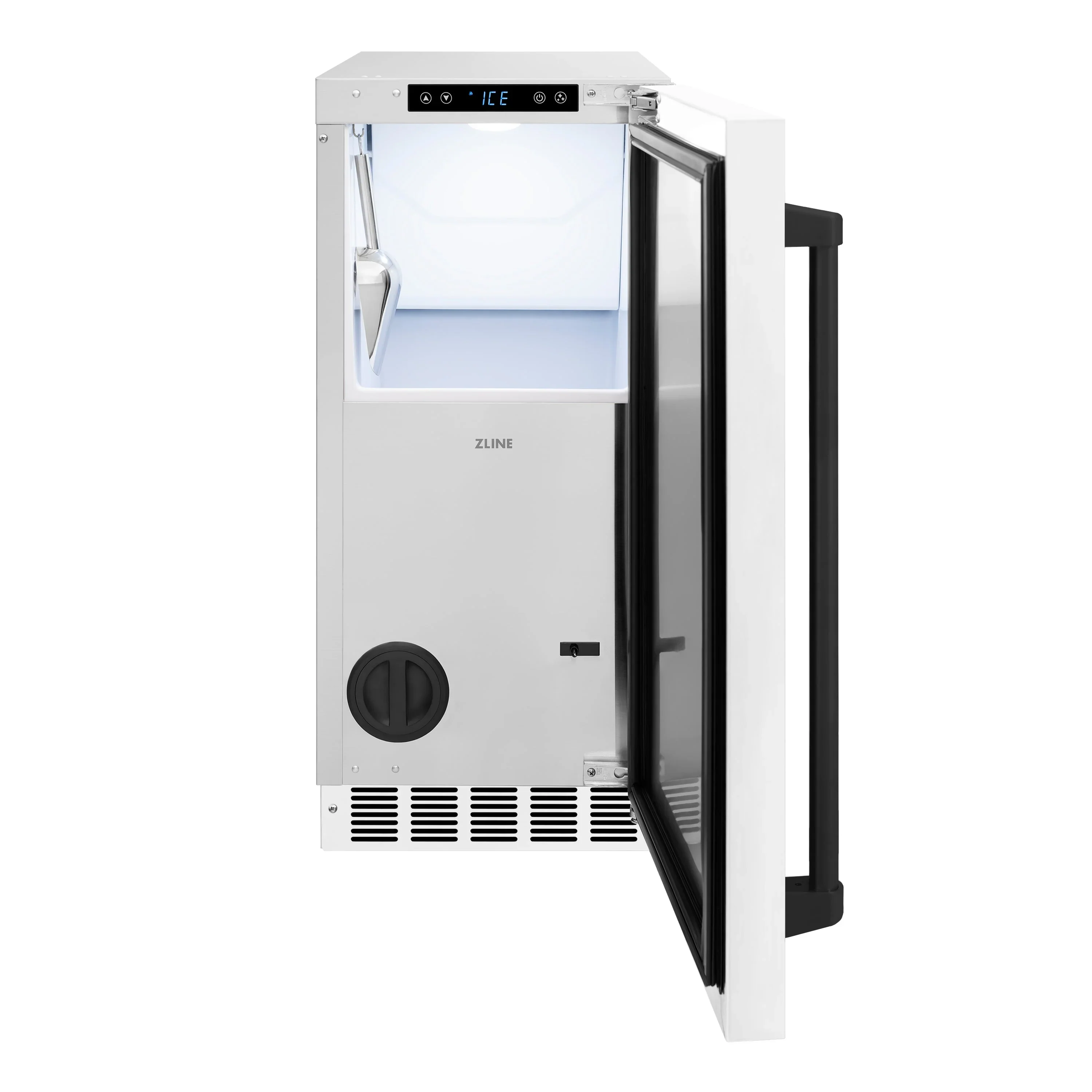 ZLINE Autograph Edition 15-Inch Touchstone Clear Cube Ice Maker with Drain Pump in White Matte and Matte Black Handle (ICCDZ-WM-15-MB) - Image 3
