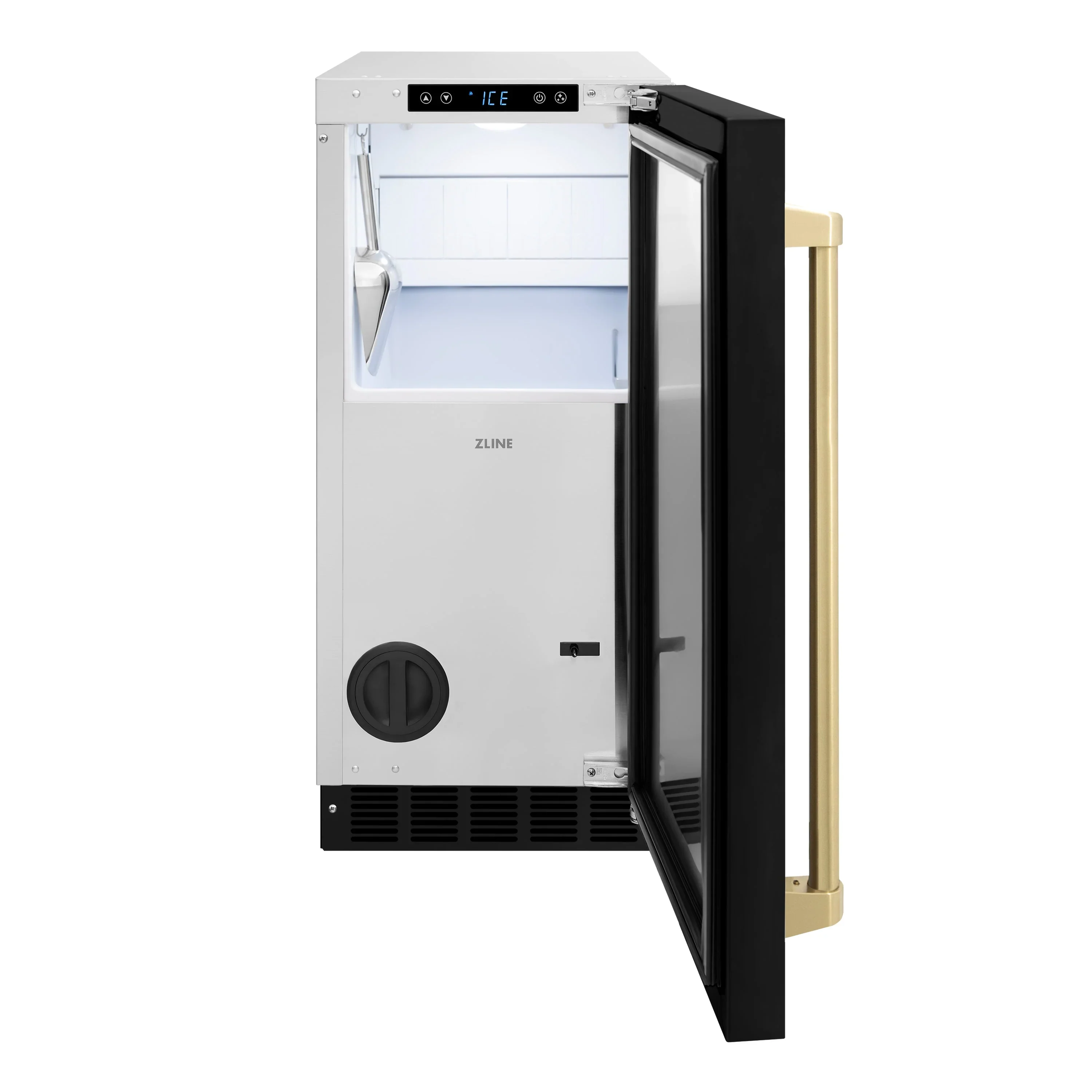 ZLINE Autograph Edition 15-Inch Touchstone Gourmet Ice Maker with Drain Pump in Black Matte and Champagne Bronze Handle (IGMDZ-BLM-15-CB) - Image 4