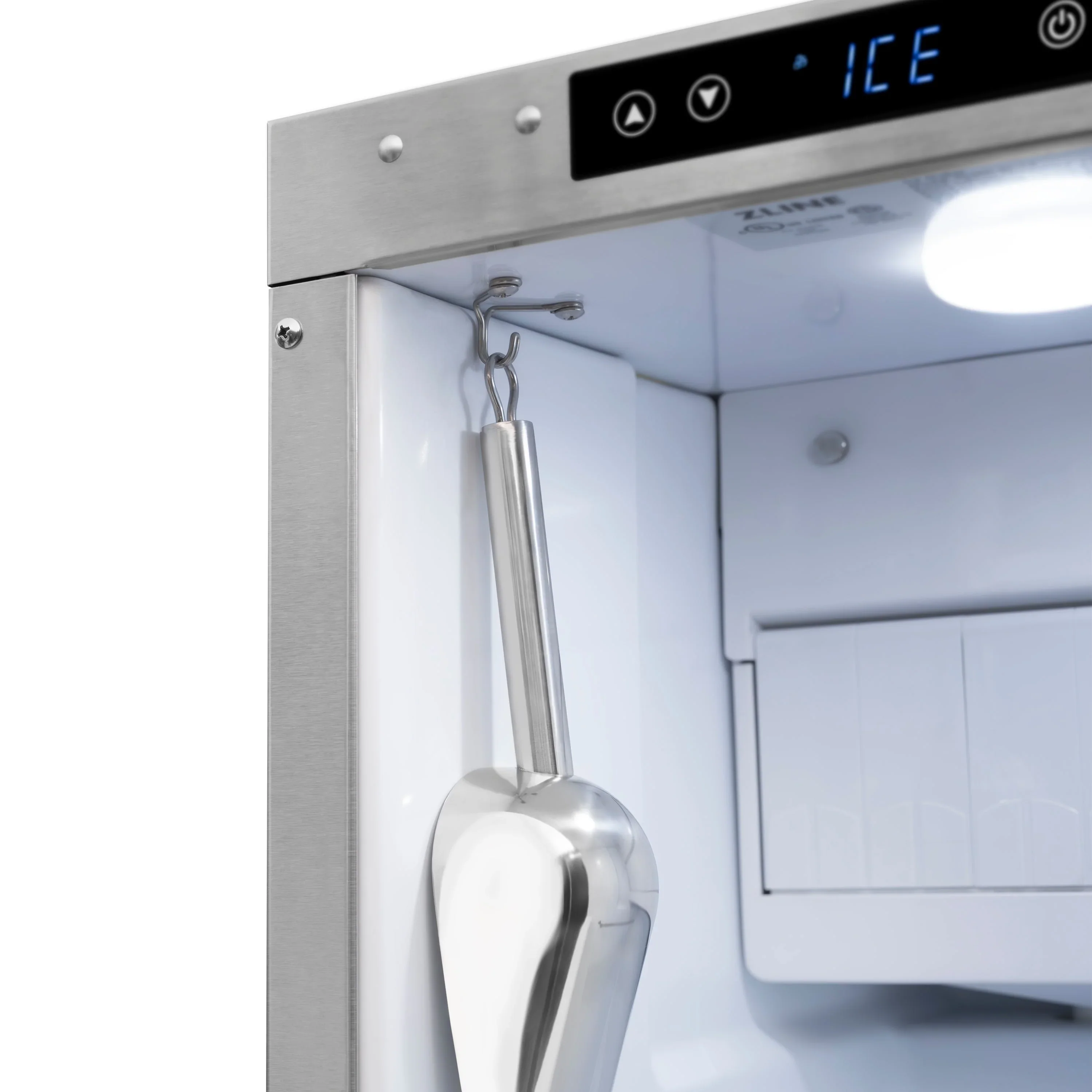 ZLINE Autograph Edition 15-Inch Touchstone Gourmet Ice Maker with Drain Pump in Satin Stainless Steel and Gold Handle (IGMDZ-SN-15-G) - Image 5