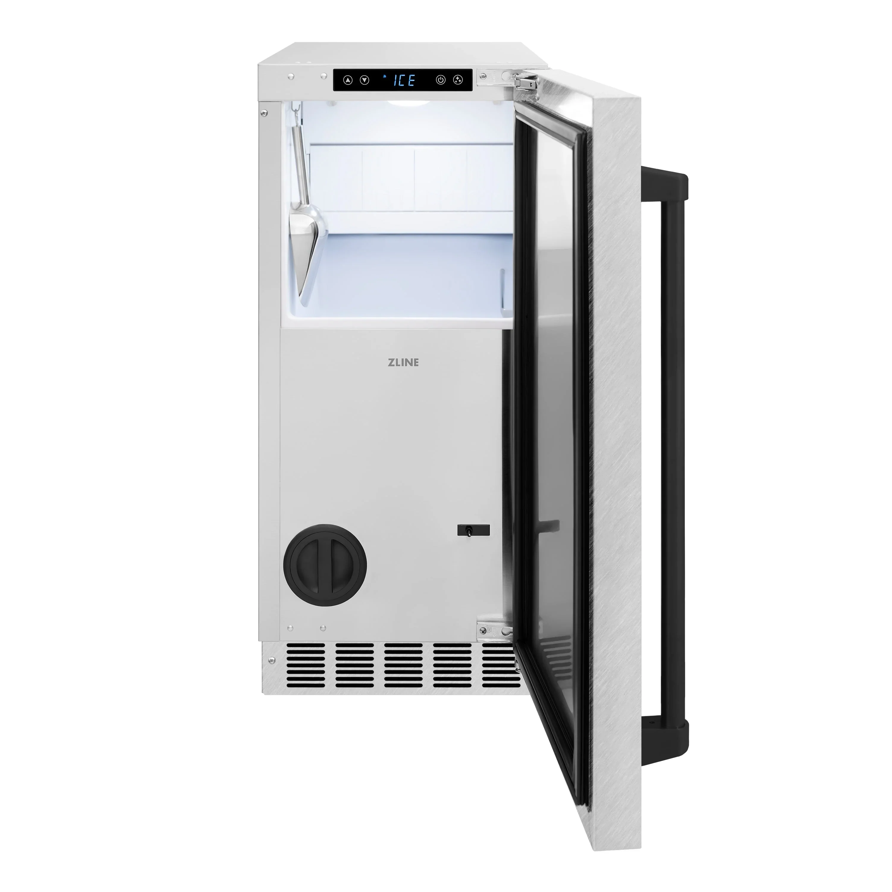 ZLINE Autograph Edition 15-Inch Touchstone Gourmet Ice Maker with Drain Pump in Satin Stainless Steel and Matte Black Handle (IGMDZ-SN-15-MB) - Image 4