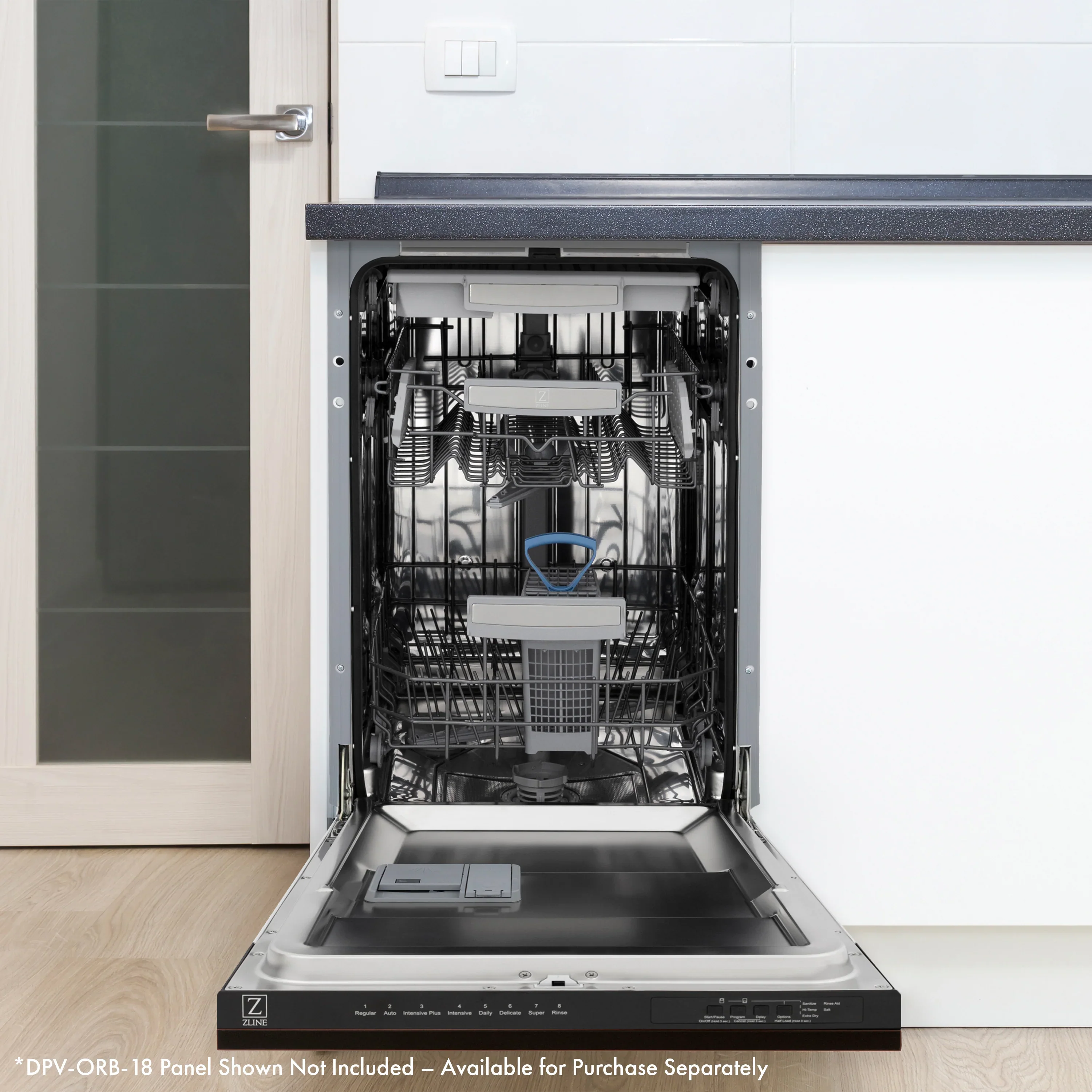ZLINE Autograph Edition 18-Inch Tallac Series 3rd Rack Top Control Dishwasher in Custom Panel Ready with Polished Gold Handle (DWVZ-18-G) - Image 3