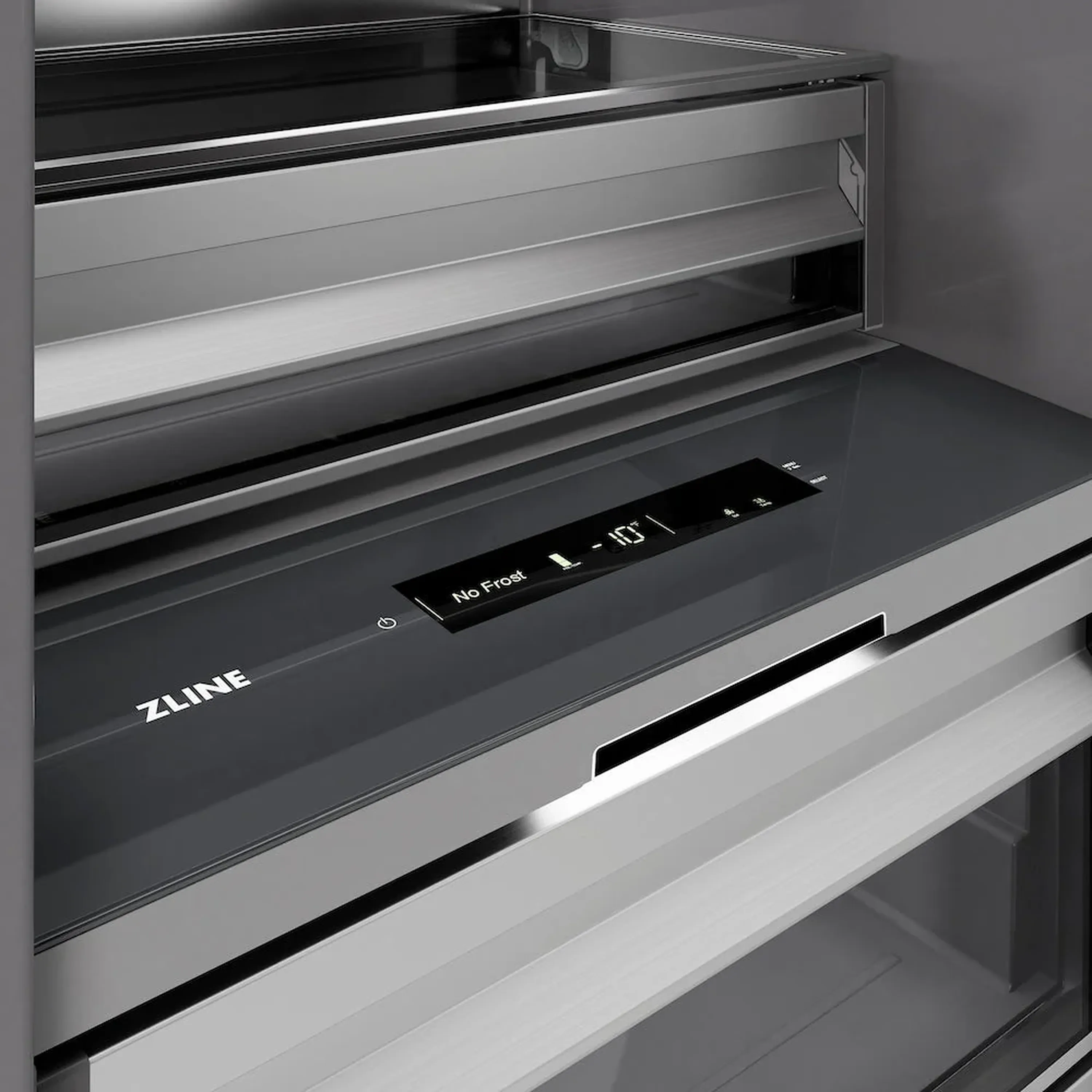 ZLINE Autograph Edition 18-Inch 8.6 Cu. Ft. Left Hinge Column Freezer in Satin Stainless Steel with Graphite Gray Interior and Champagne Bronze Accents (RCFVLZ-SN-18-CB) - Image 11