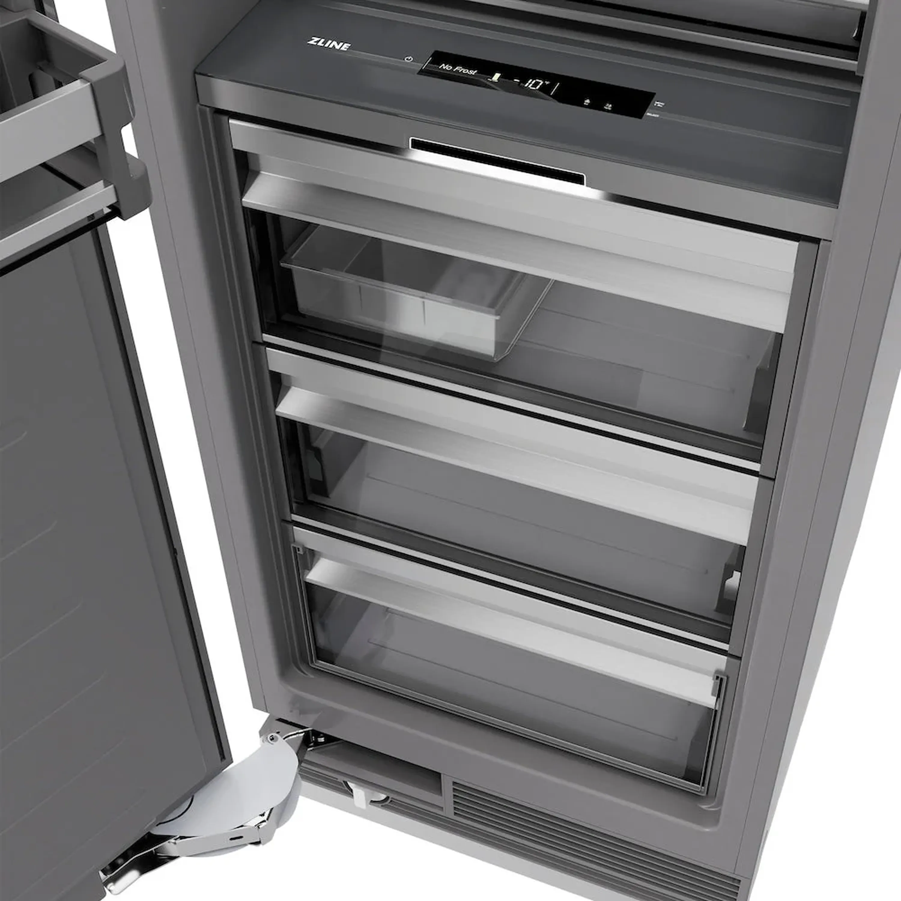 ZLINE Autograph Edition 18-Inch 8.6 Cu. Ft. Left Hinge Column Freezer in Satin Stainless Steel with Graphite Gray Interior and Champagne Bronze Accents (RCFVLZ-SN-18-CB) - Image 5