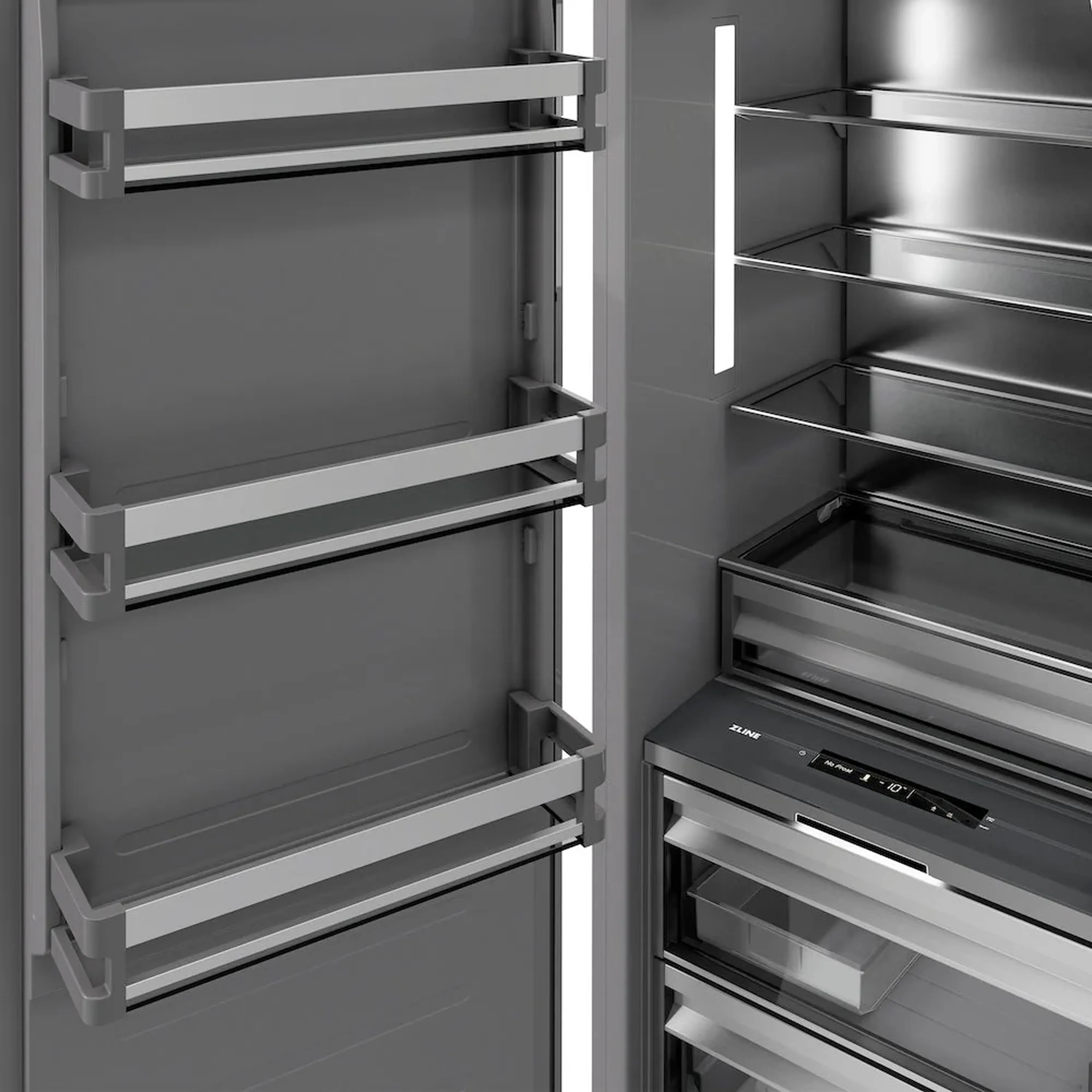 ZLINE Autograph Edition 18-Inch 8.6 Cu. Ft. Left Hinge Column Freezer in Satin Stainless Steel with Graphite Gray Interior and Champagne Bronze Accents (RCFVLZ-SN-18-CB) - Image 6