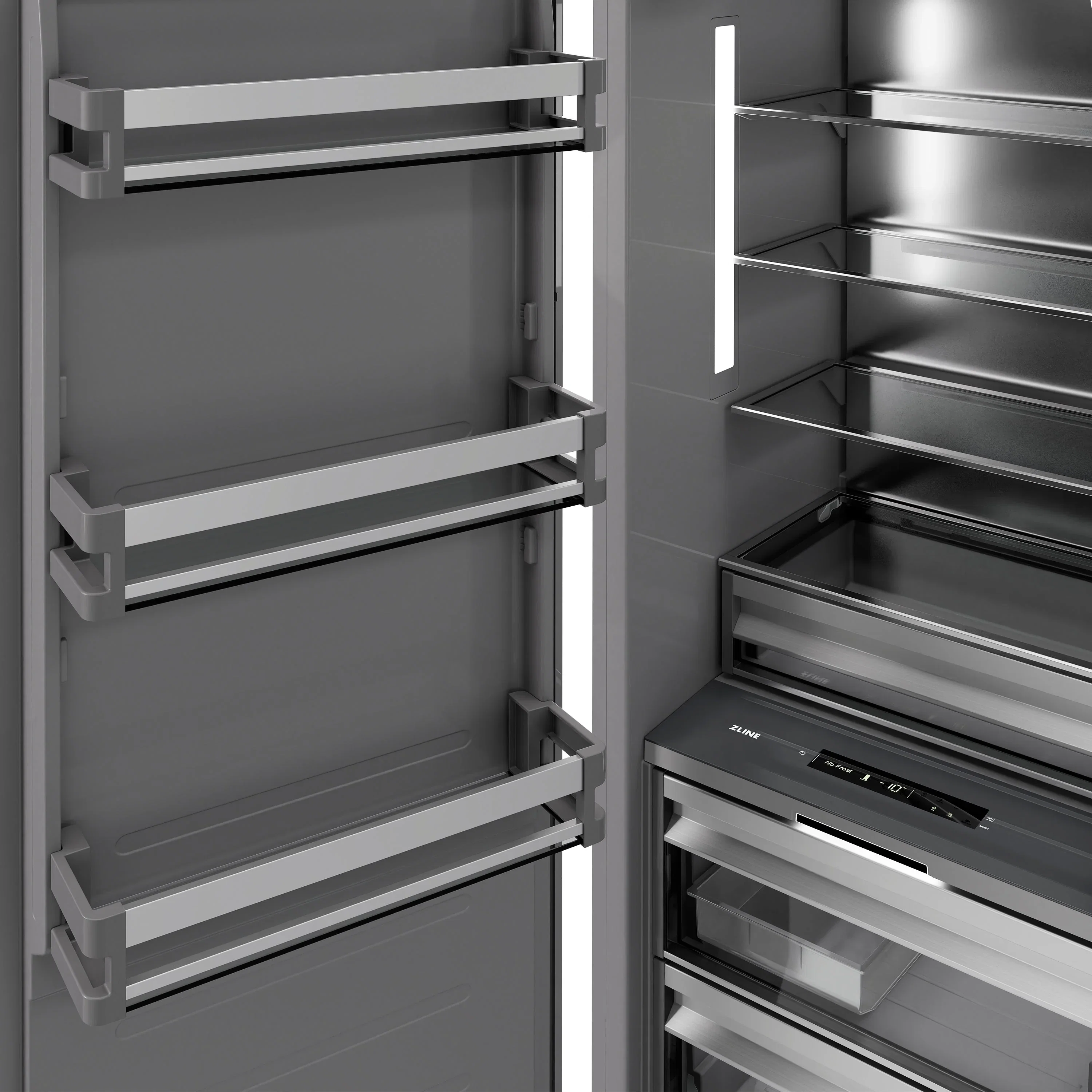 ZLINE Autograph Edition 18-Inch 8.6 Cu. Ft. Left Hinge Column Freezer in Stainless Steel with Graphite Gray Interior and Polished Gold Accents (RCFVLZ-30418-G) - Image 4