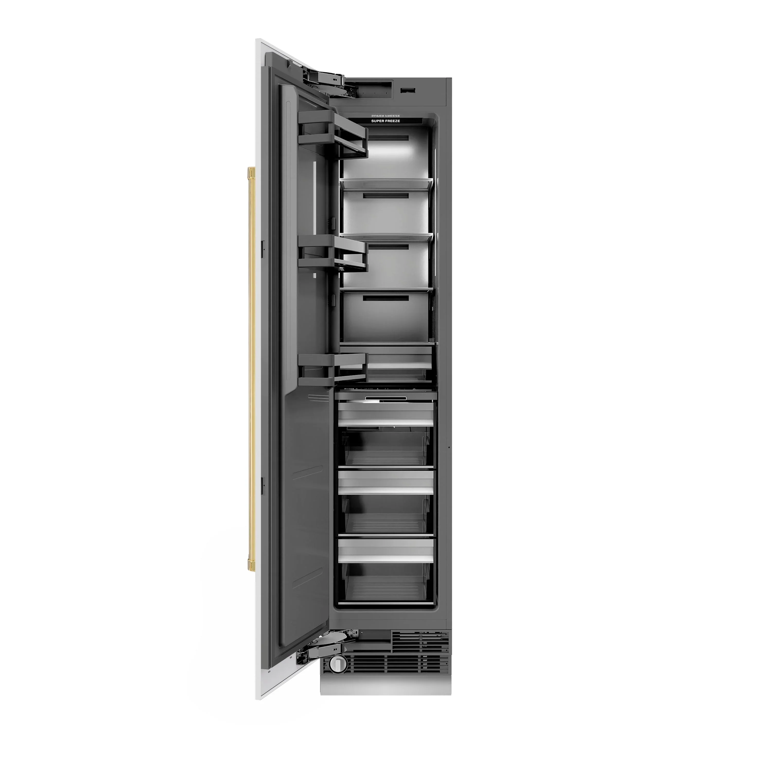 ZLINE Autograph Edition 18-Inch 8.6 Cu. Ft. Left Hinge Column Freezer in White Matte with Graphite Gray Interior and Polished Gold Accents (RCFVLZ-WM-18-G) - Image 3