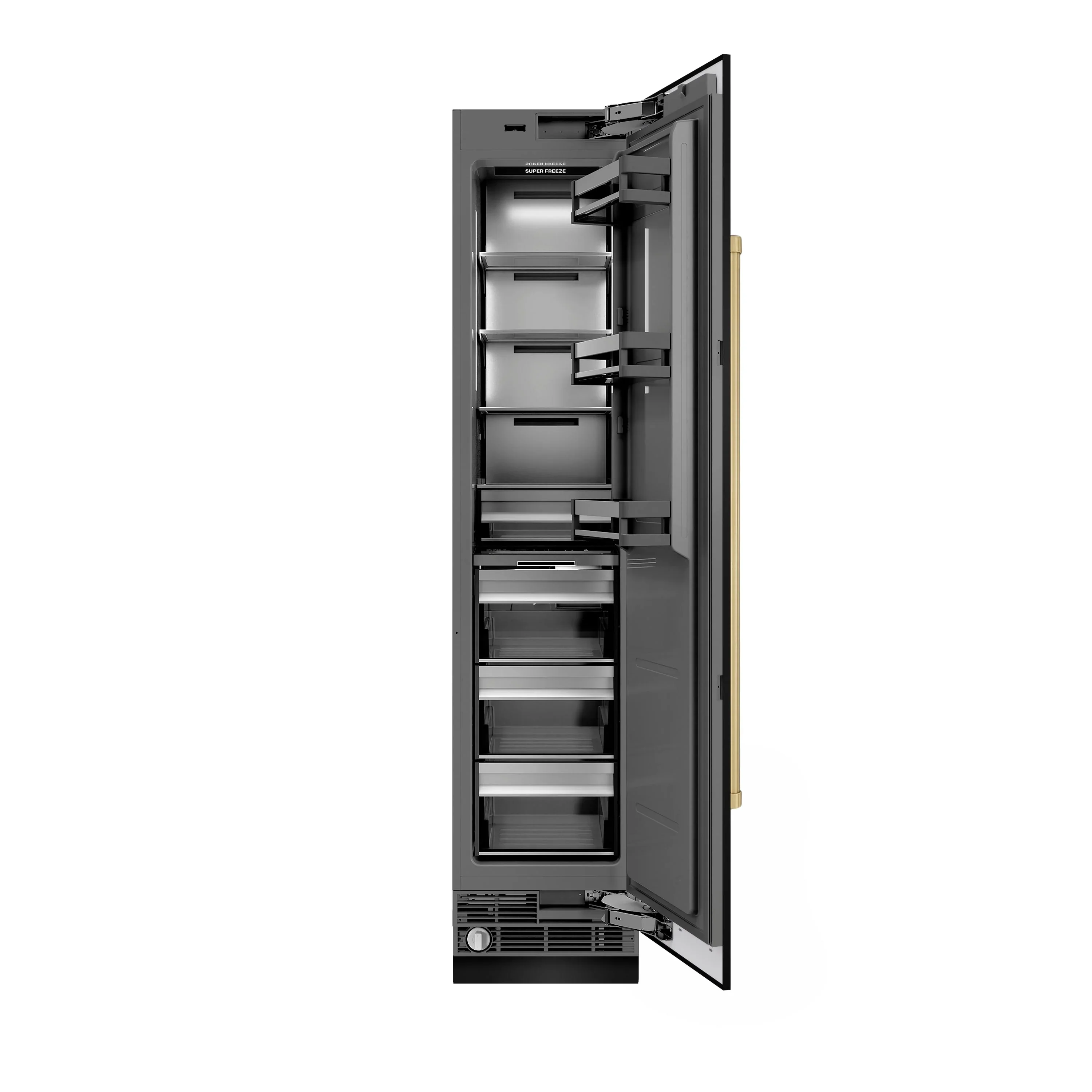 ZLINE Autograph Edition 18-Inch 8.6 Cu. Ft. Right Hinge Column Freezer in Black Stainless Steel with Graphite Gray Interior and Champagne Bronze Accents (RCFVRZ-BS-18-CB) - Image 3