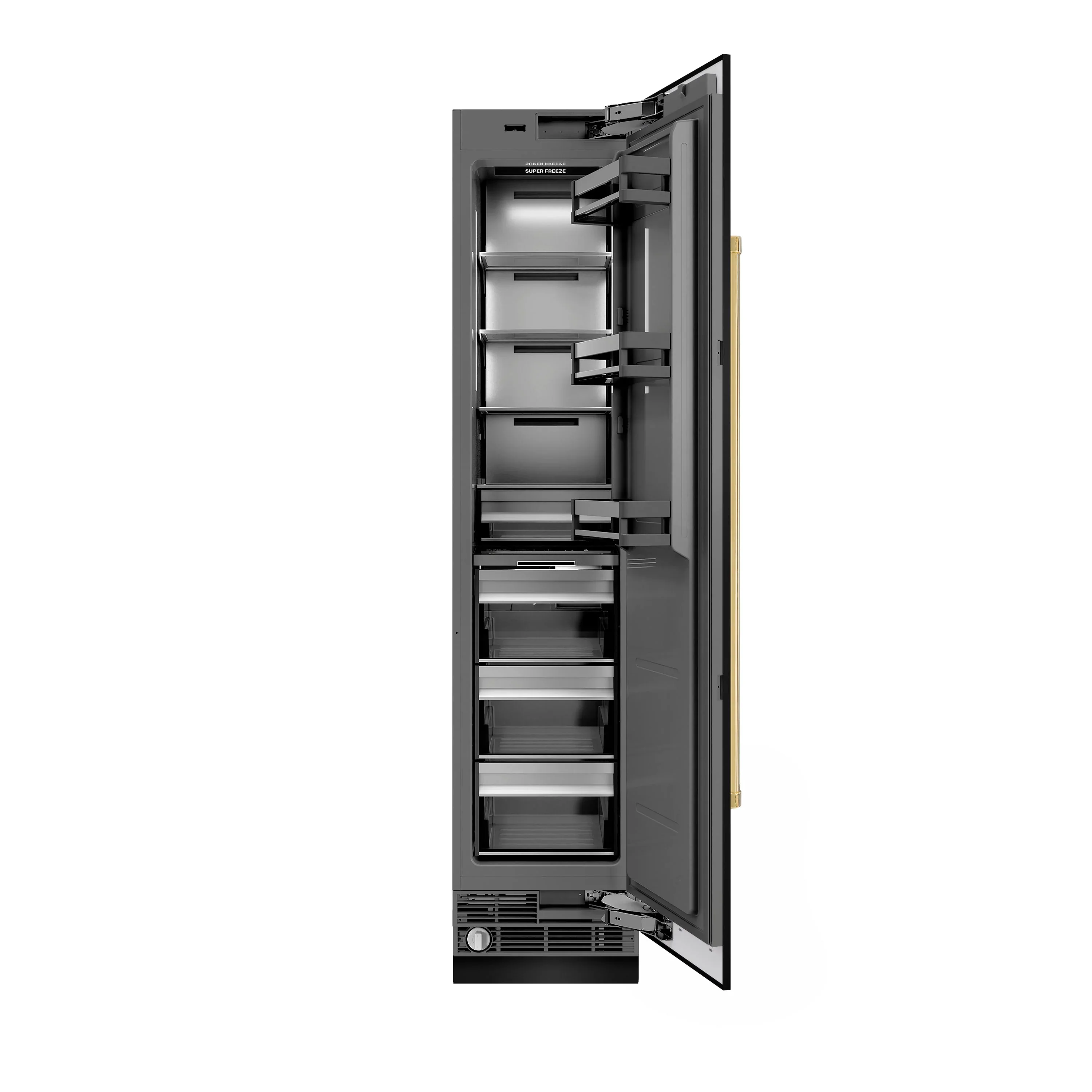 ZLINE Autograph Edition 18-Inch 8.6 Cu. Ft. Right Hinge Column Freezer in Black Stainless Steel with Graphite Gray Interior and Polished Gold Accents (RCFVRZ-BS-18-G) - Image 3