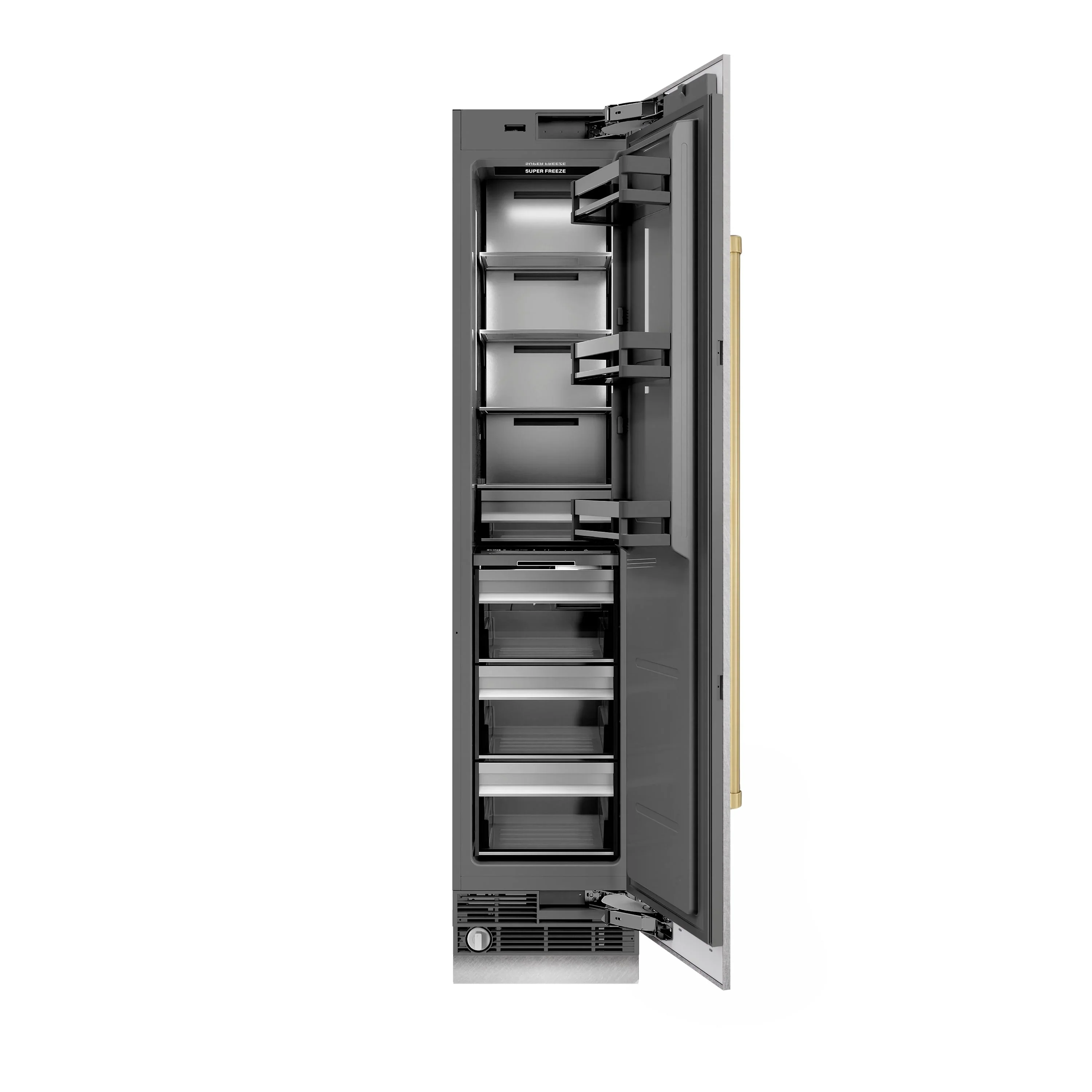 ZLINE Autograph Edition 18-Inch 8.6 Cu. Ft. Right Hinge Column Freezer in Satin Stainless Steel with Graphite Gray Interior and Champagne Bronze Accents (RCFVRZ-SN-18-CB) - Image 3