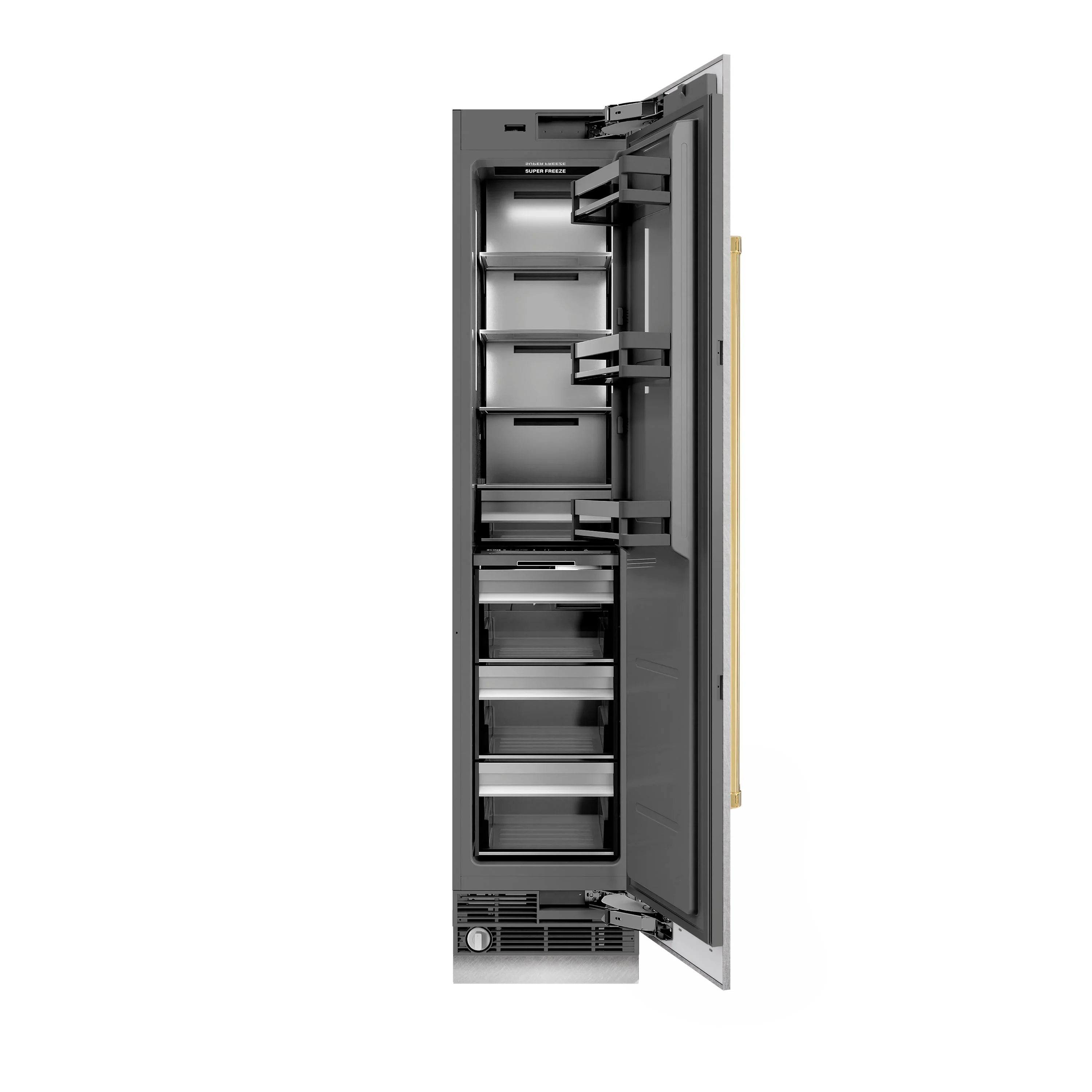 ZLINE Autograph Edition 18-Inch 8.6 Cu. Ft. Right Hinge Column Freezer in Satin Stainless Steel with Graphite Gray Interior and Polished Gold Accents (RCFVRZ-SN-18-G) - Image 3