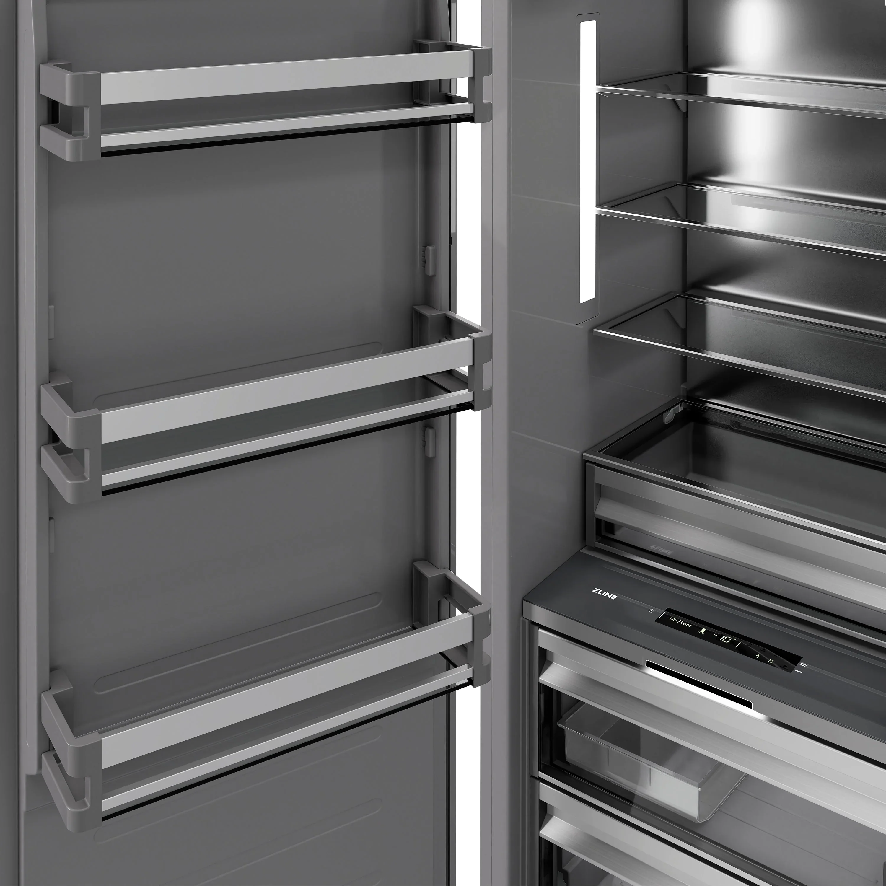 ZLINE Autograph Edition 18-Inch 8.6 Cu. Ft. Right Hinge Column Freezer in Stainless Steel with Graphite Gray Interior and Champagne Bronze Accents (RCFVRZ-30418-CB) - Image 4