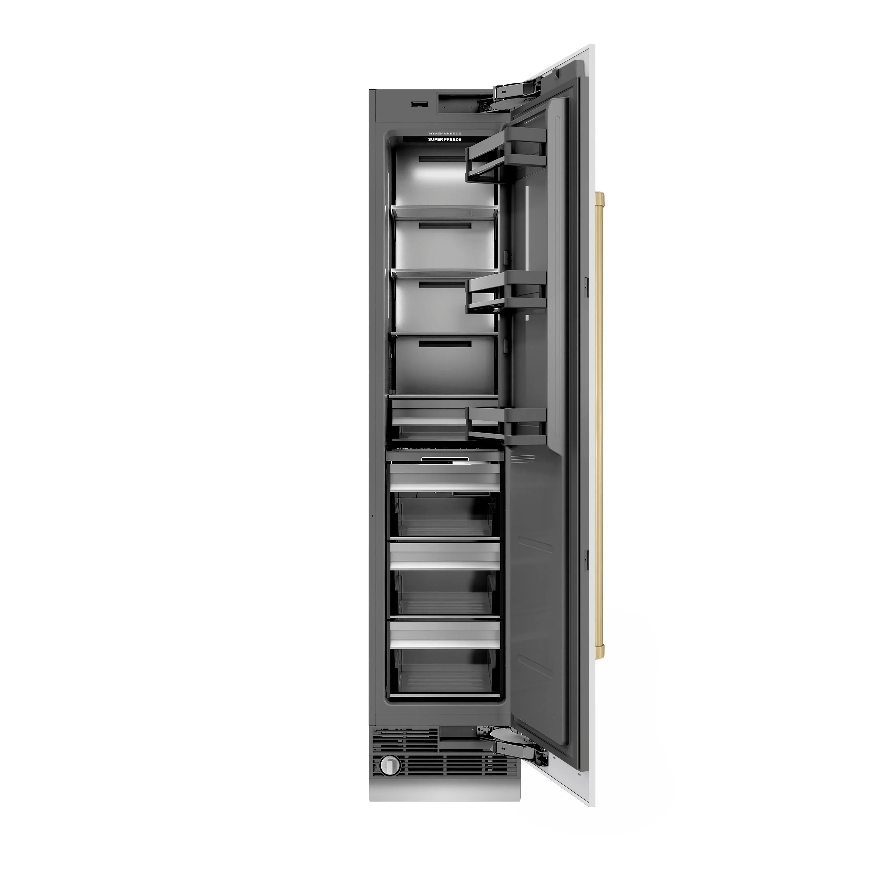 ZLINE Autograph Edition 18-Inch 8.6 Cu. Ft. Right Hinge Column Freezer in White Matte with Graphite Gray Interior and Champagne Bronze Accents (RCFVRZ-WM-18-CB) - Image 3
