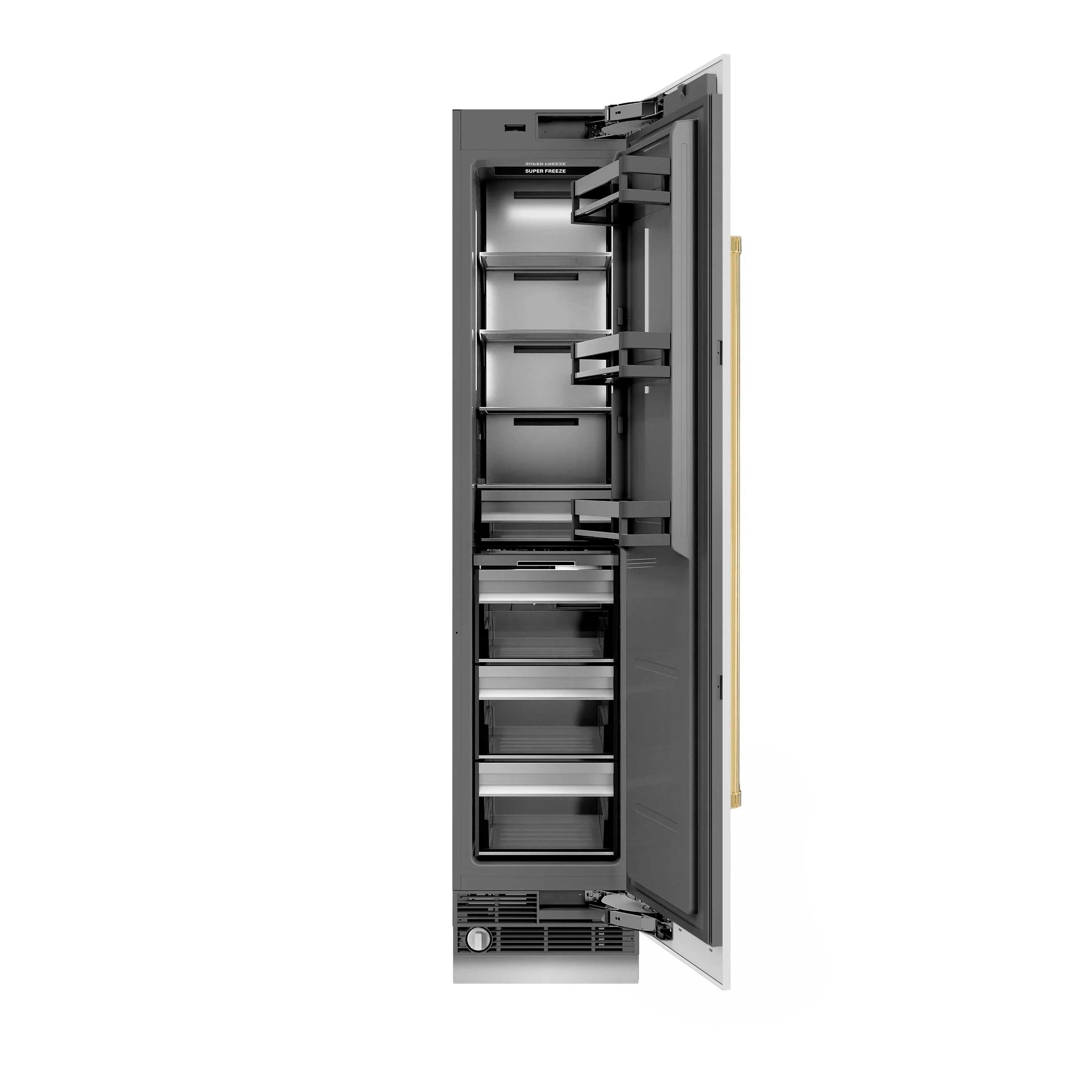 ZLINE Autograph Edition 18-Inch 8.6 Cu. Ft. Right Hinge Column Freezer in White Matte with Graphite Gray Interior and Polished Gold Accents (RCFVRZ-WM-18-G) - Image 4