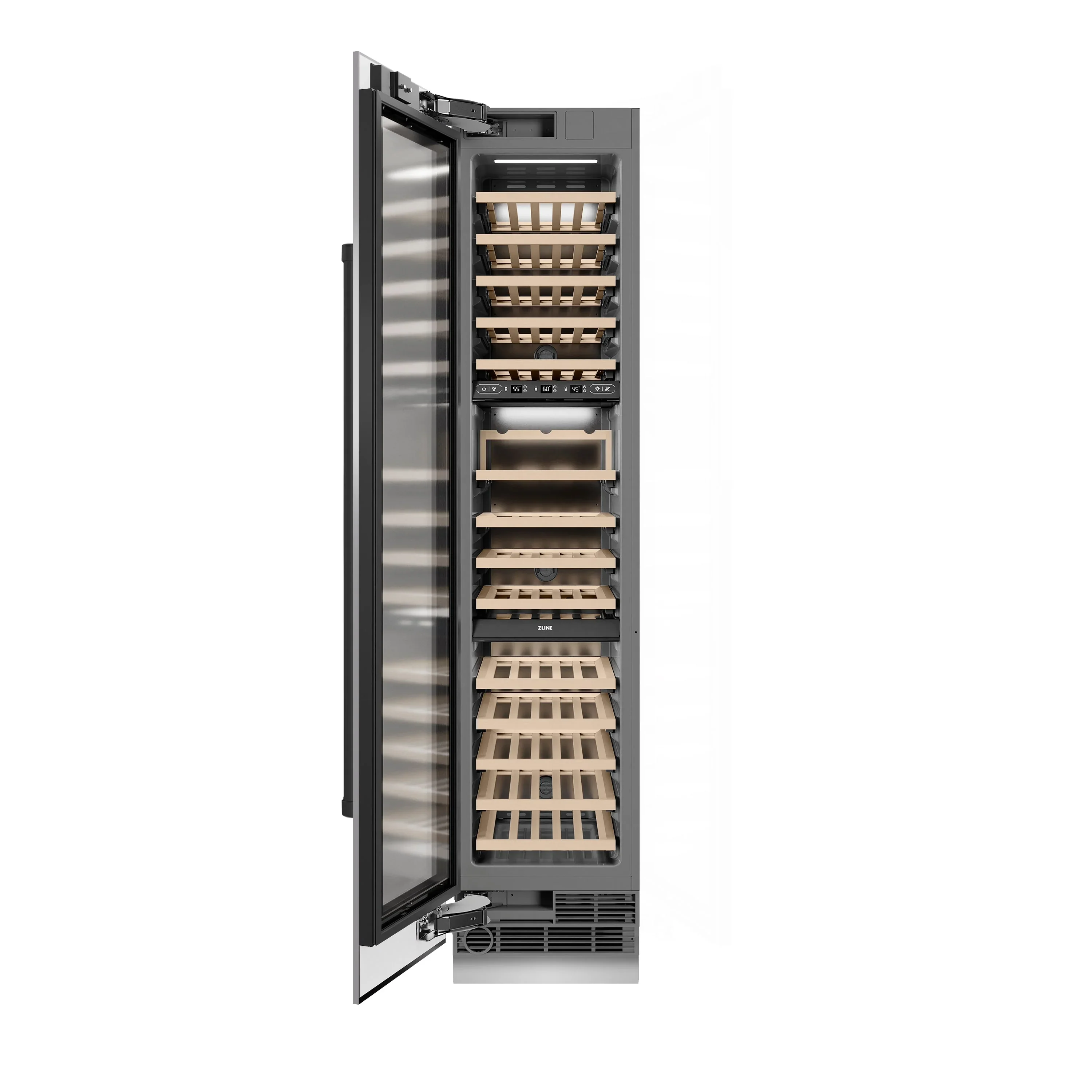 ZLINE Autograph Edition 18-Inch 9.0 Cu. Ft. Triple Zone 68 Bottle Left Hinge Column Wine Cooler in Stainless Steel with Matte Black Accents (RCWVLZ-30418-MB) - Image 3