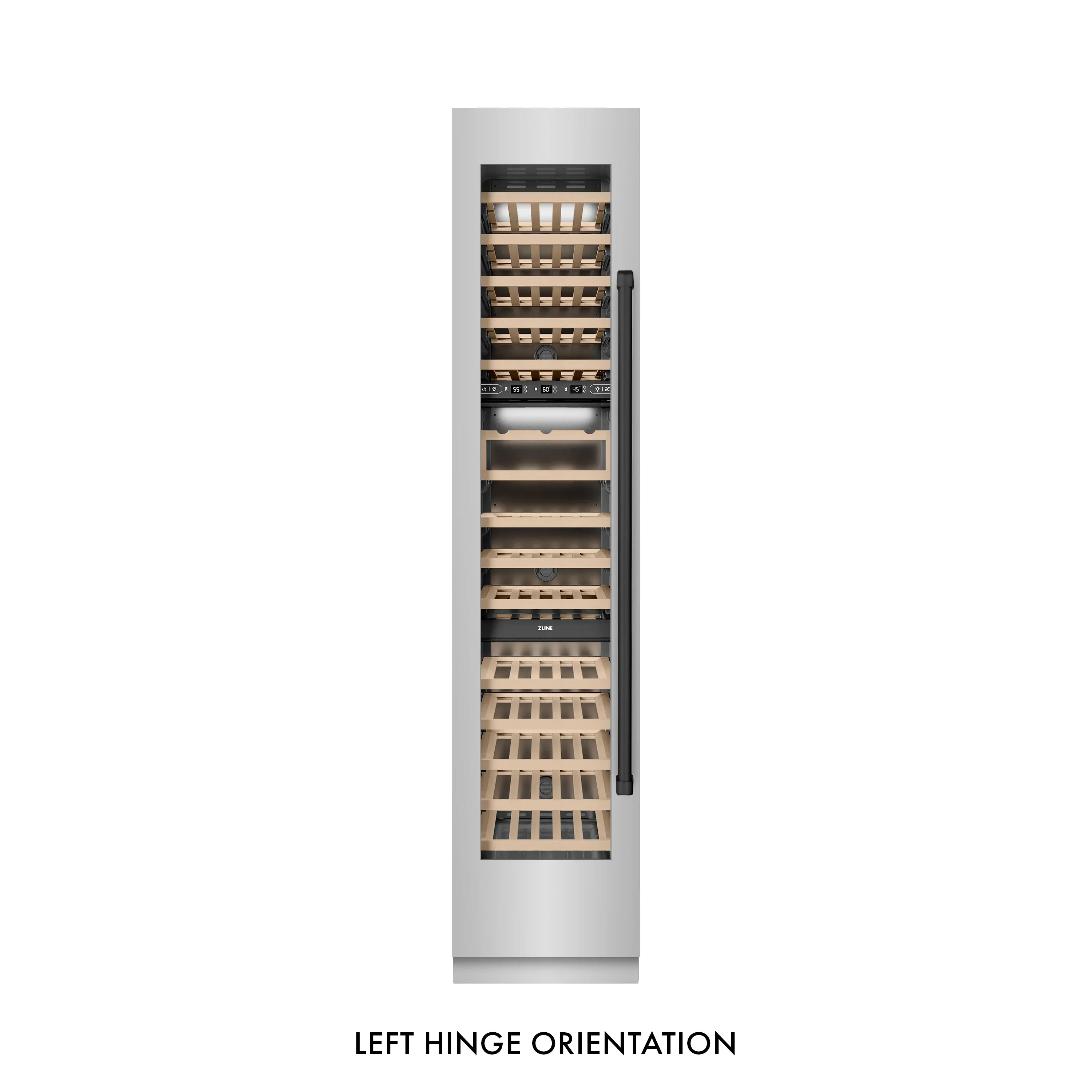ZLINE Autograph Edition 18-Inch 9.0 Cu. Ft. Triple Zone 68 Bottle Left Hinge Column Wine Cooler in Stainless Steel with Matte Black Accents (RCWVLZ-30418-MB) - Image 5