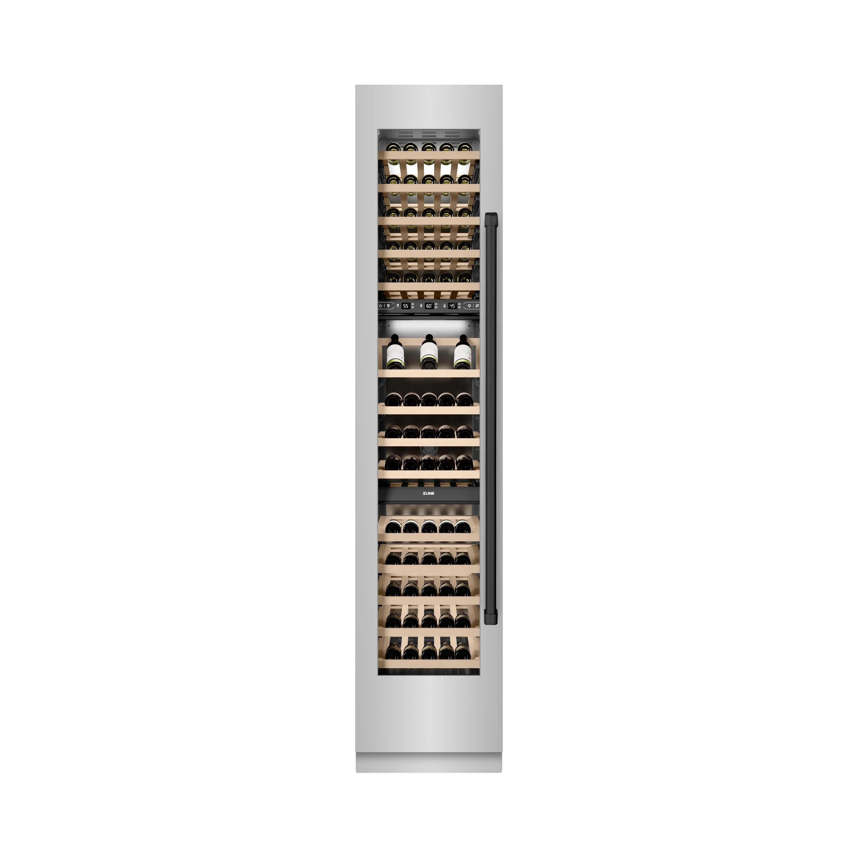 ZLINE Autograph Edition 18-Inch 9.0 Cu. Ft. Triple Zone 68 Bottle Left Hinge Column Wine Cooler in Stainless Steel with Matte Black Accents (RCWVLZ-30418-MB) - Image 6