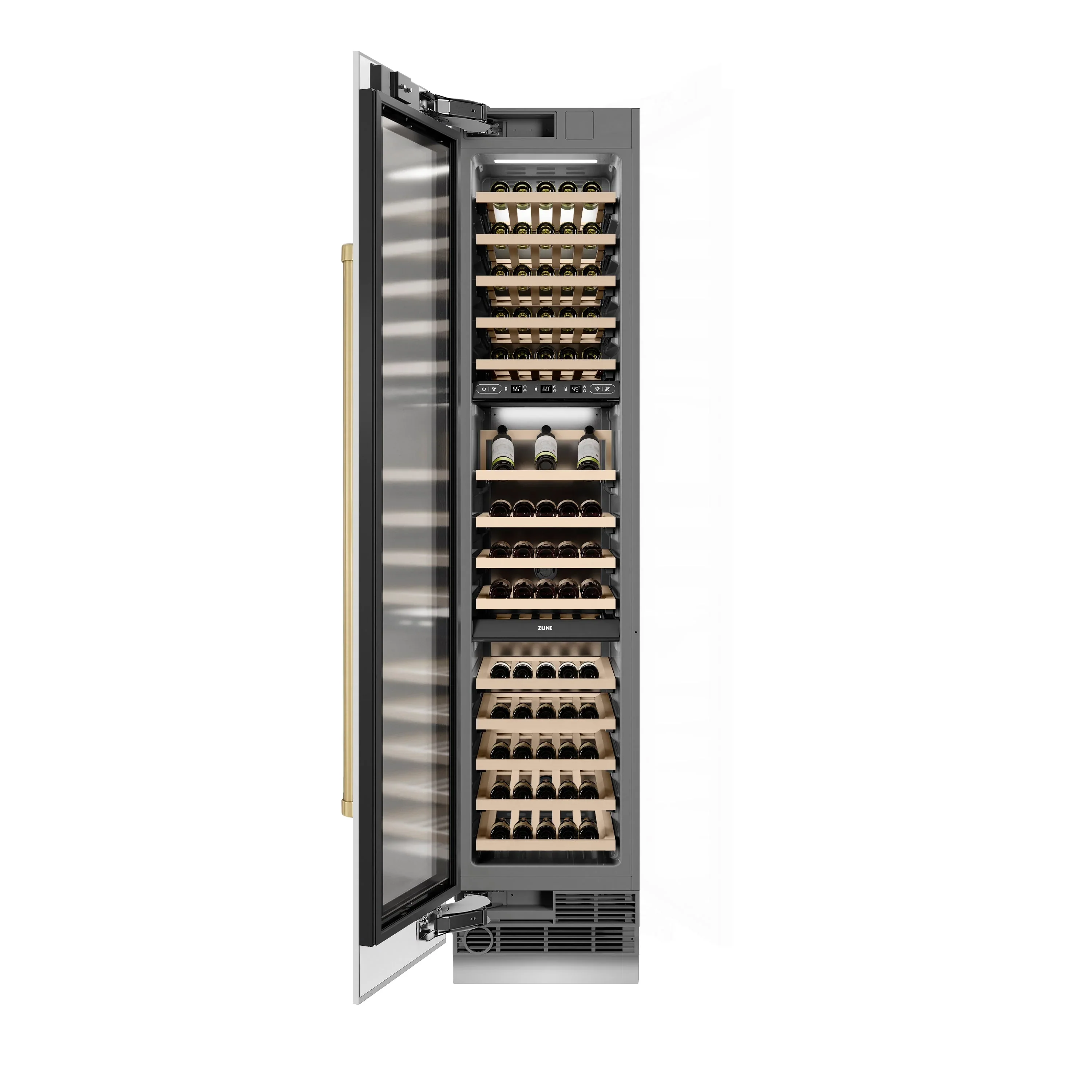 ZLINE Autograph Edition 18-Inch 9.0 Cu. Ft. Triple Zone 68 Bottle Left Hinge Column Wine Cooler in White Matte with Champagne Bronze Accents (RCWVLZ-WM-18-CB) - Image 3
