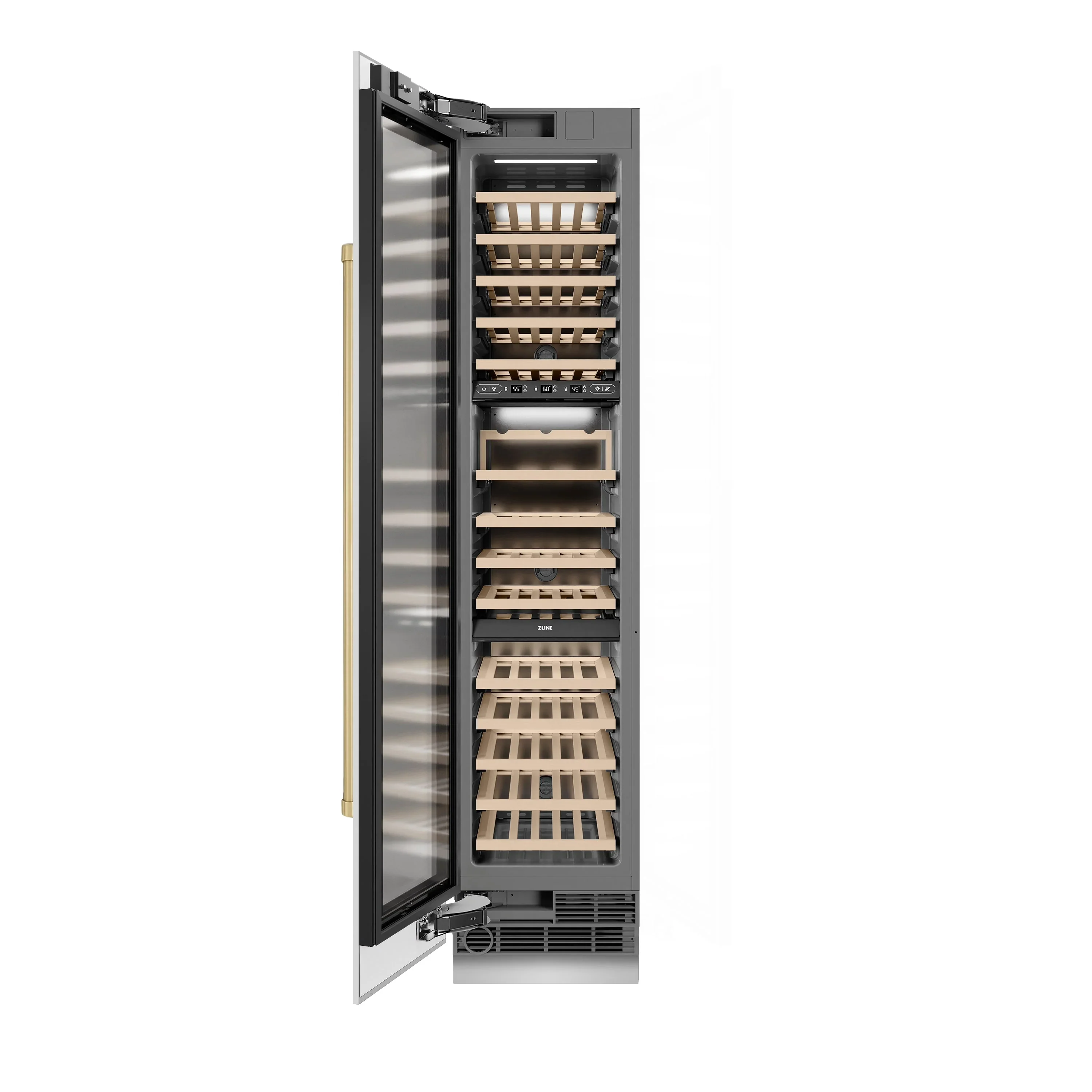 ZLINE Autograph Edition 18-Inch 9.0 Cu. Ft. Triple Zone 68 Bottle Left Hinge Column Wine Cooler in White Matte with Champagne Bronze Accents (RCWVLZ-WM-18-CB) - Image 4