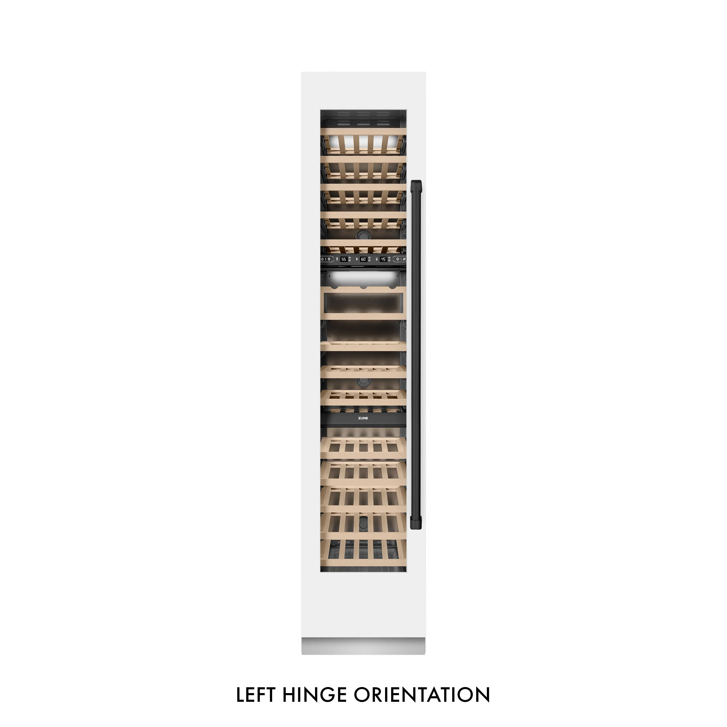 ZLINE Autograph Edition 18-Inch 9.0 Cu. Ft. Triple Zone 68 Bottle Left Hinge Column Wine Cooler in White Matte with Matte Black Accents (RCWVLZ-WM-18-MB) - Image 5
