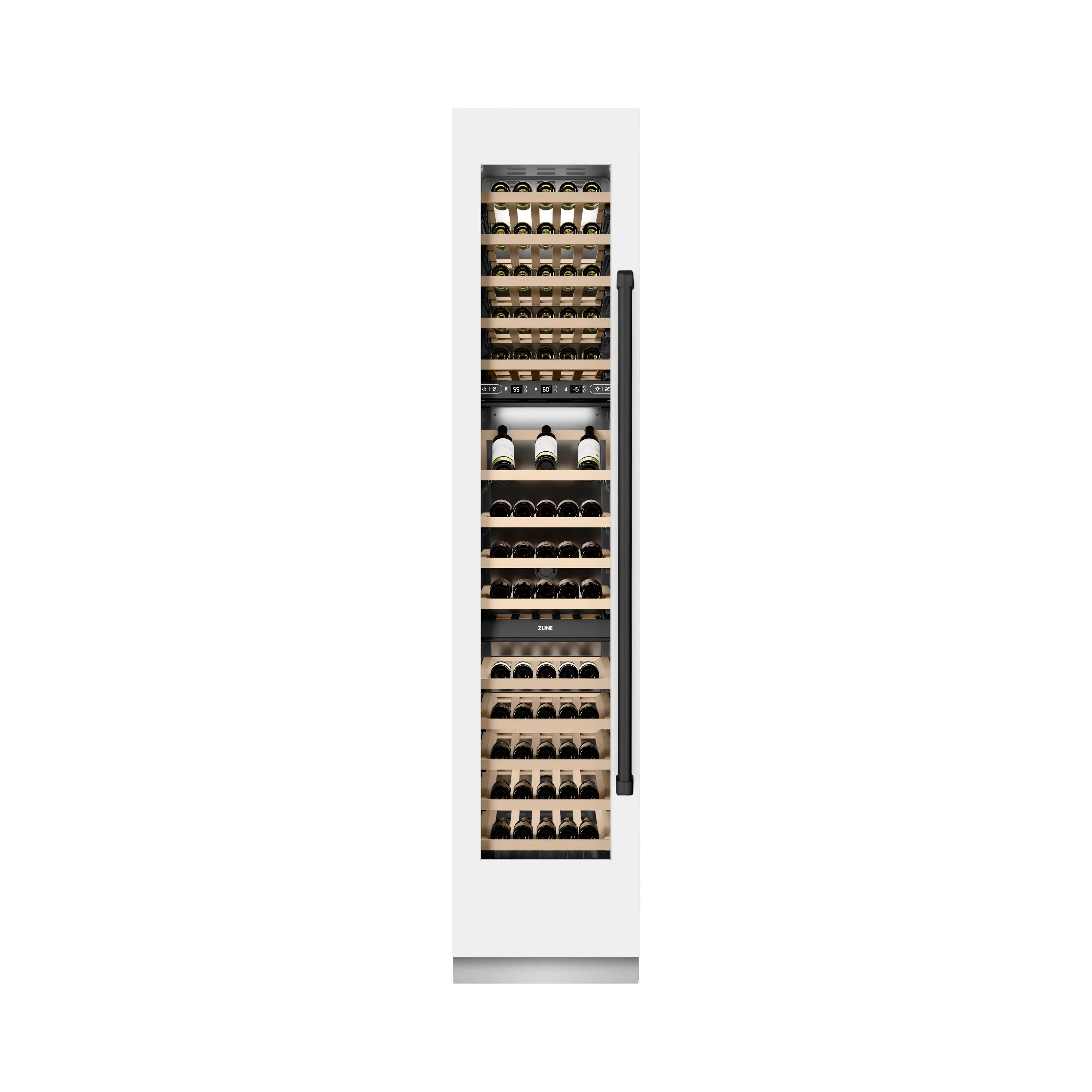 ZLINE Autograph Edition 18-Inch 9.0 Cu. Ft. Triple Zone 68 Bottle Left Hinge Column Wine Cooler in White Matte with Matte Black Accents (RCWVLZ-WM-18-MB) - Image 6