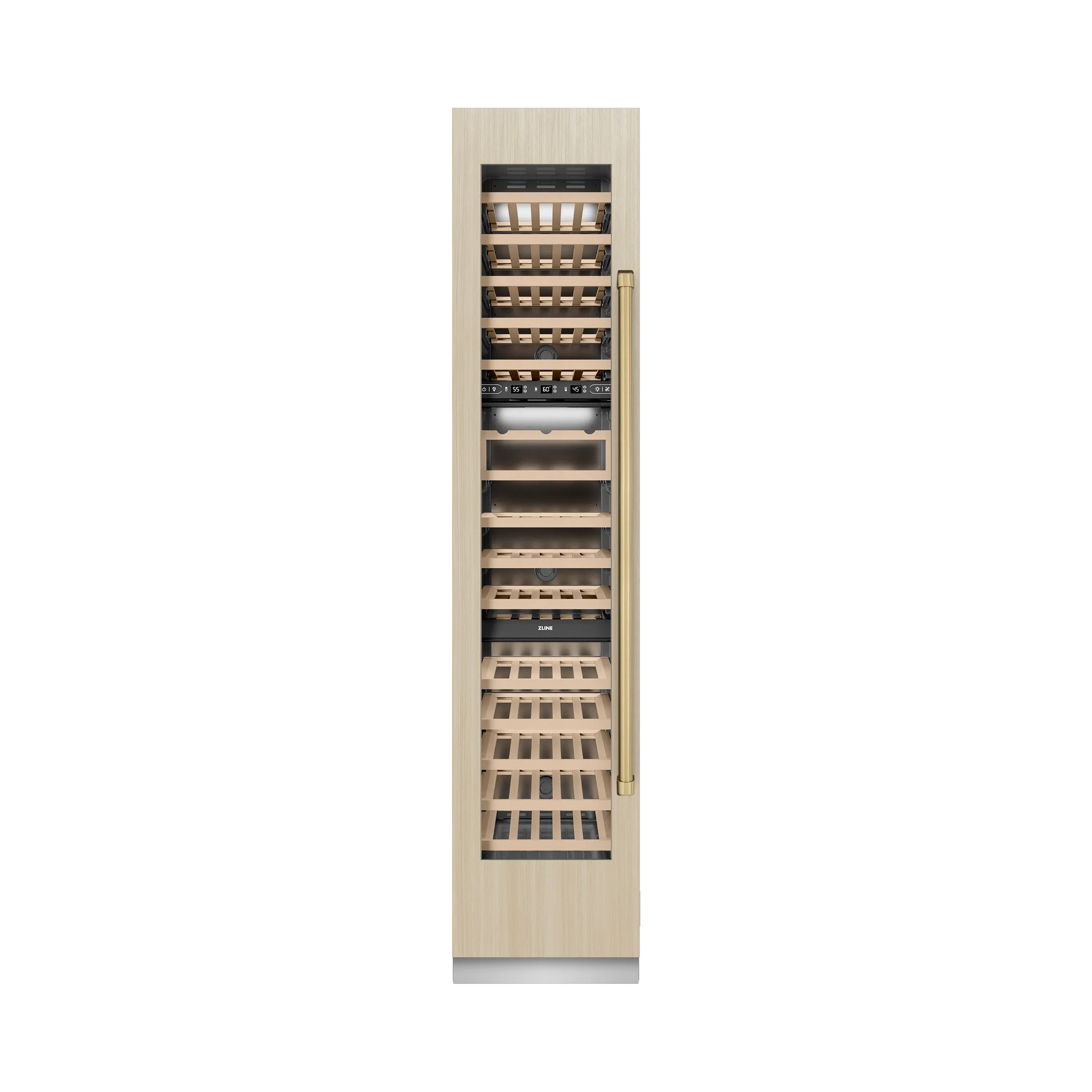 ZLINE Autograph Edition 18-Inch 9.0 Cu. Ft. Triple Zone 68 Bottle Panel Ready Left Hinge Column Wine Cooler with Champagne Bronze Accents (RBCWVLZ-18-CB) - Image 3