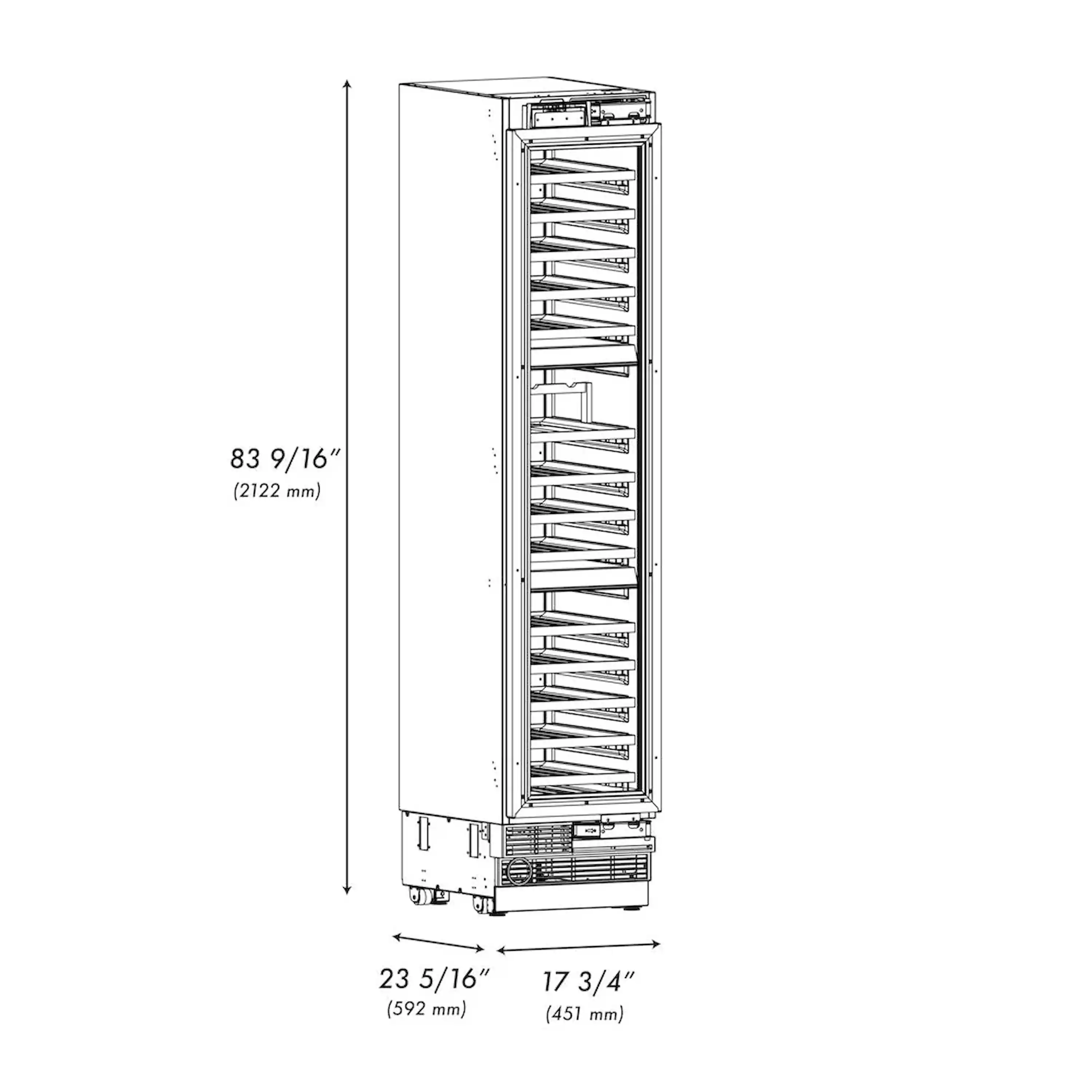ZLINE Autograph Edition 18-Inch 9.0 Cu. Ft. Triple Zone 68 Bottle Panel Ready Left Hinge Column Wine Cooler with Matte Black Accents (RBCWVLZ-18-MB) - Image 15