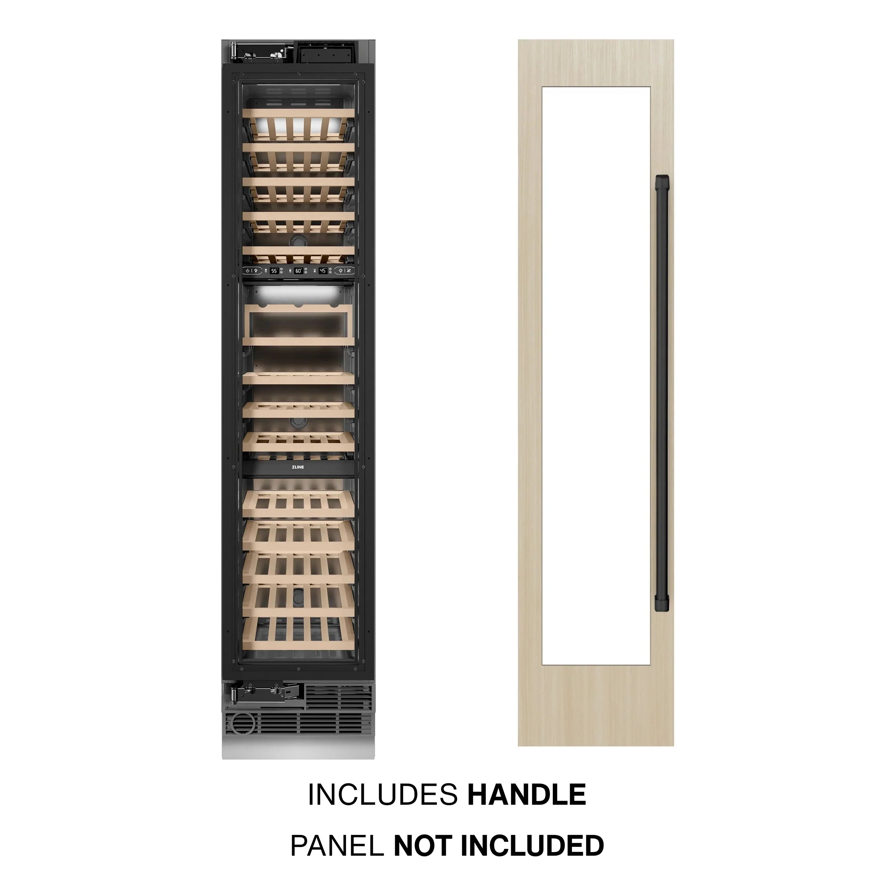 ZLINE Autograph Edition 18-Inch 9.0 Cu. Ft. Triple Zone 68 Bottle Panel Ready Left Hinge Column Wine Cooler with Matte Black Accents (RBCWVLZ-18-MB) - Image 2