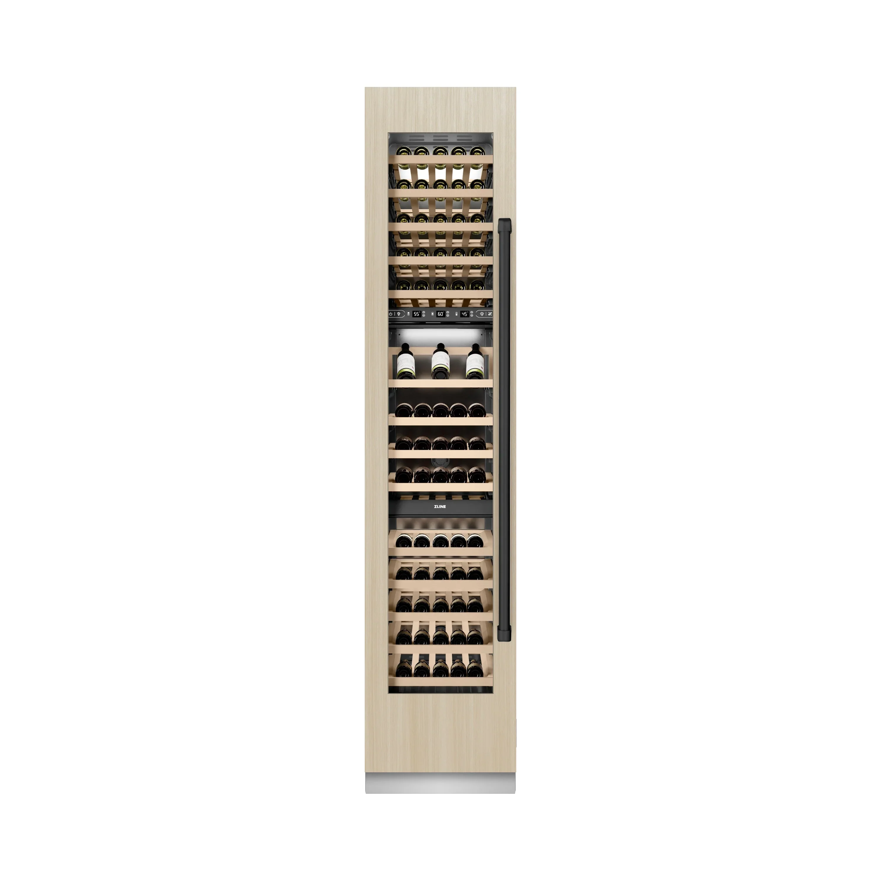 ZLINE Autograph Edition 18-Inch 9.0 Cu. Ft. Triple Zone 68 Bottle Panel Ready Left Hinge Column Wine Cooler with Matte Black Accents (RBCWVLZ-18-MB) - Image 3