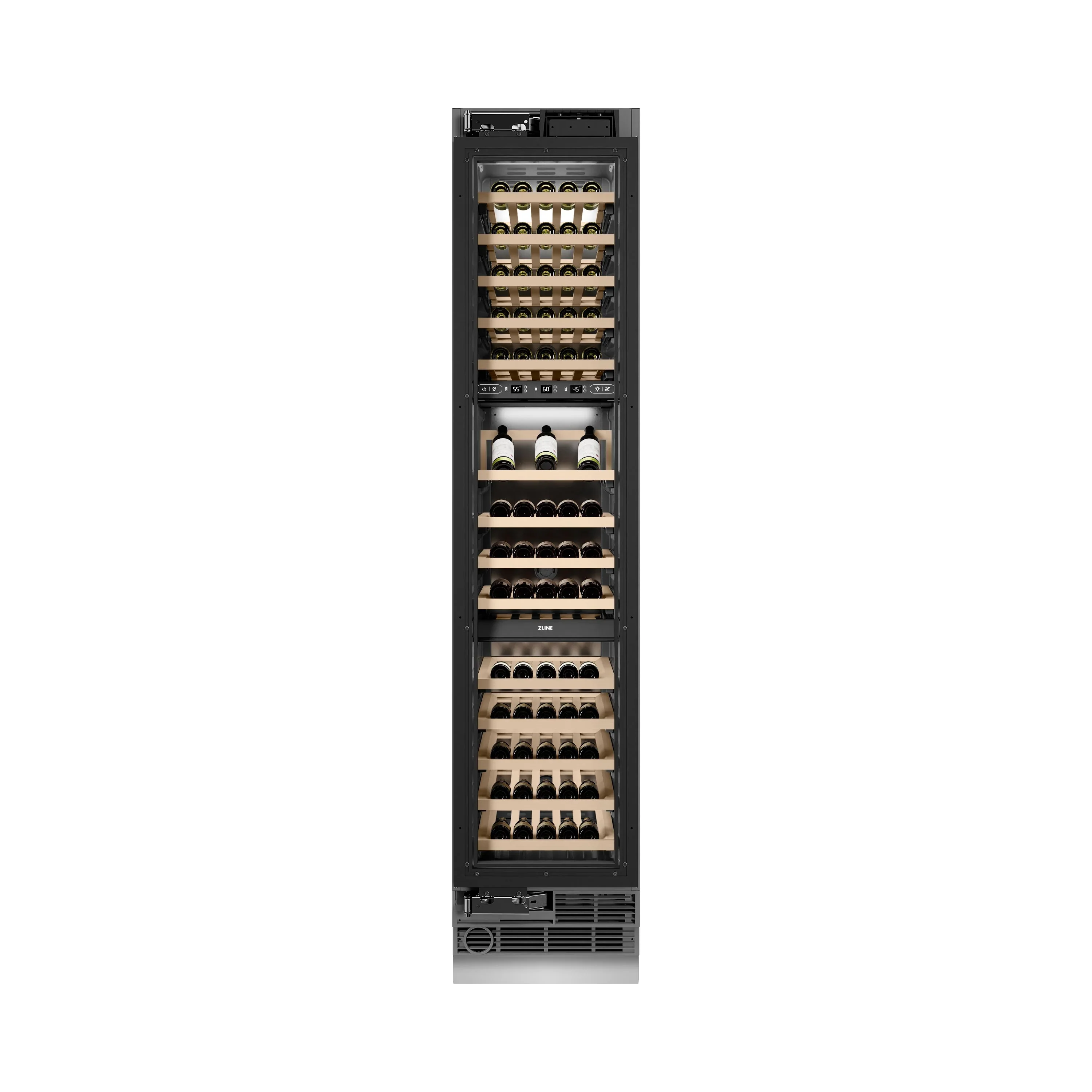 ZLINE Autograph Edition 18-Inch 9.0 Cu. Ft. Triple Zone 68 Bottle Panel Ready Left Hinge Column Wine Cooler with Matte Black Accents (RBCWVLZ-18-MB) - Image 4