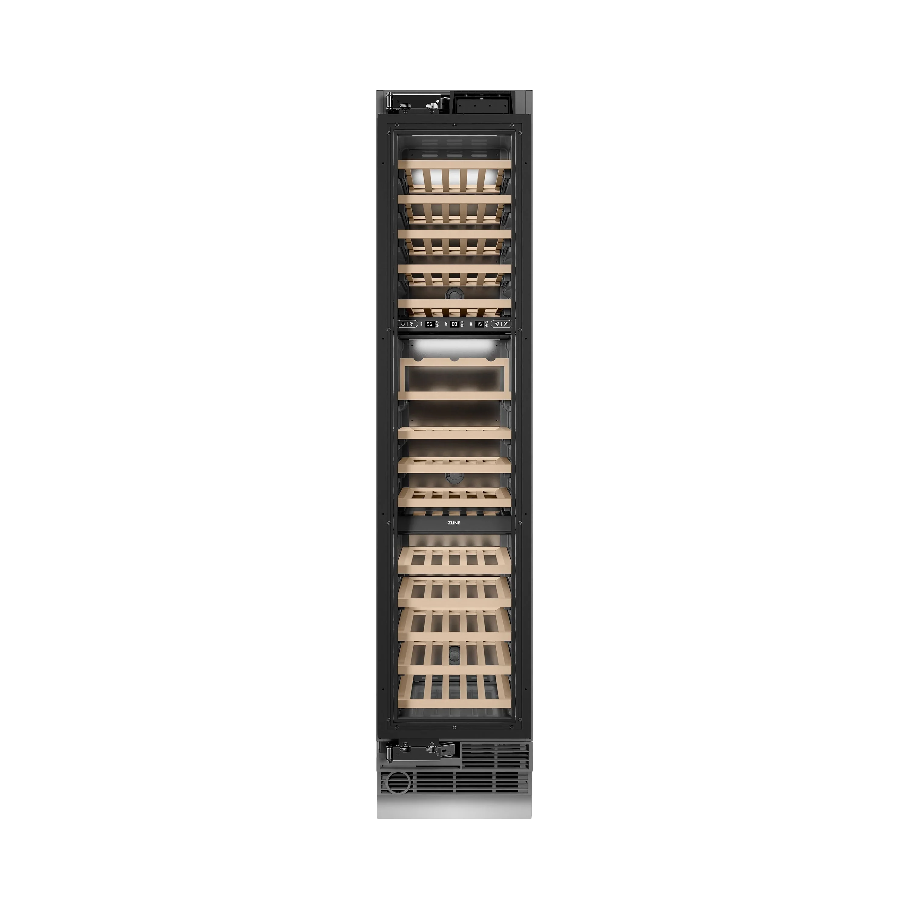 ZLINE Autograph Edition 18-Inch 9.0 Cu. Ft. Triple Zone 68 Bottle Panel Ready Left Hinge Column Wine Cooler with Matte Black Accents (RBCWVLZ-18-MB) - Image 5