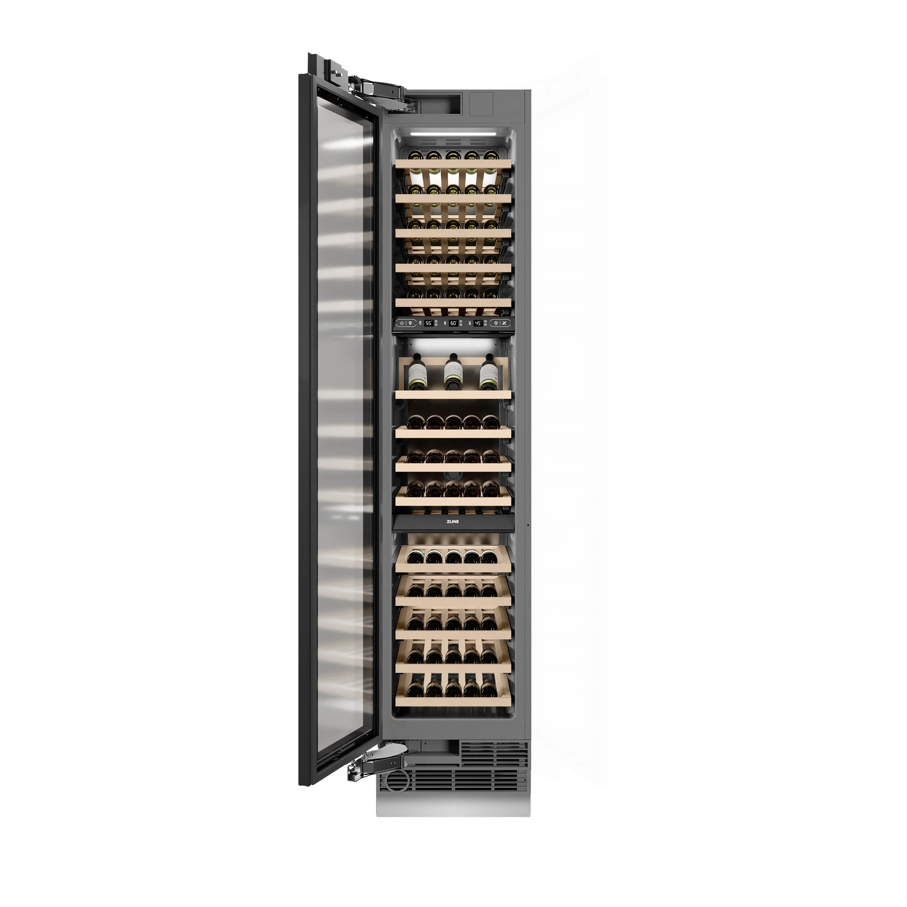 ZLINE Autograph Edition 18-Inch 9.0 Cu. Ft. Triple Zone 68 Bottle Panel Ready Left Hinge Column Wine Cooler with Matte Black Accents (RBCWVLZ-18-MB) - Image 6