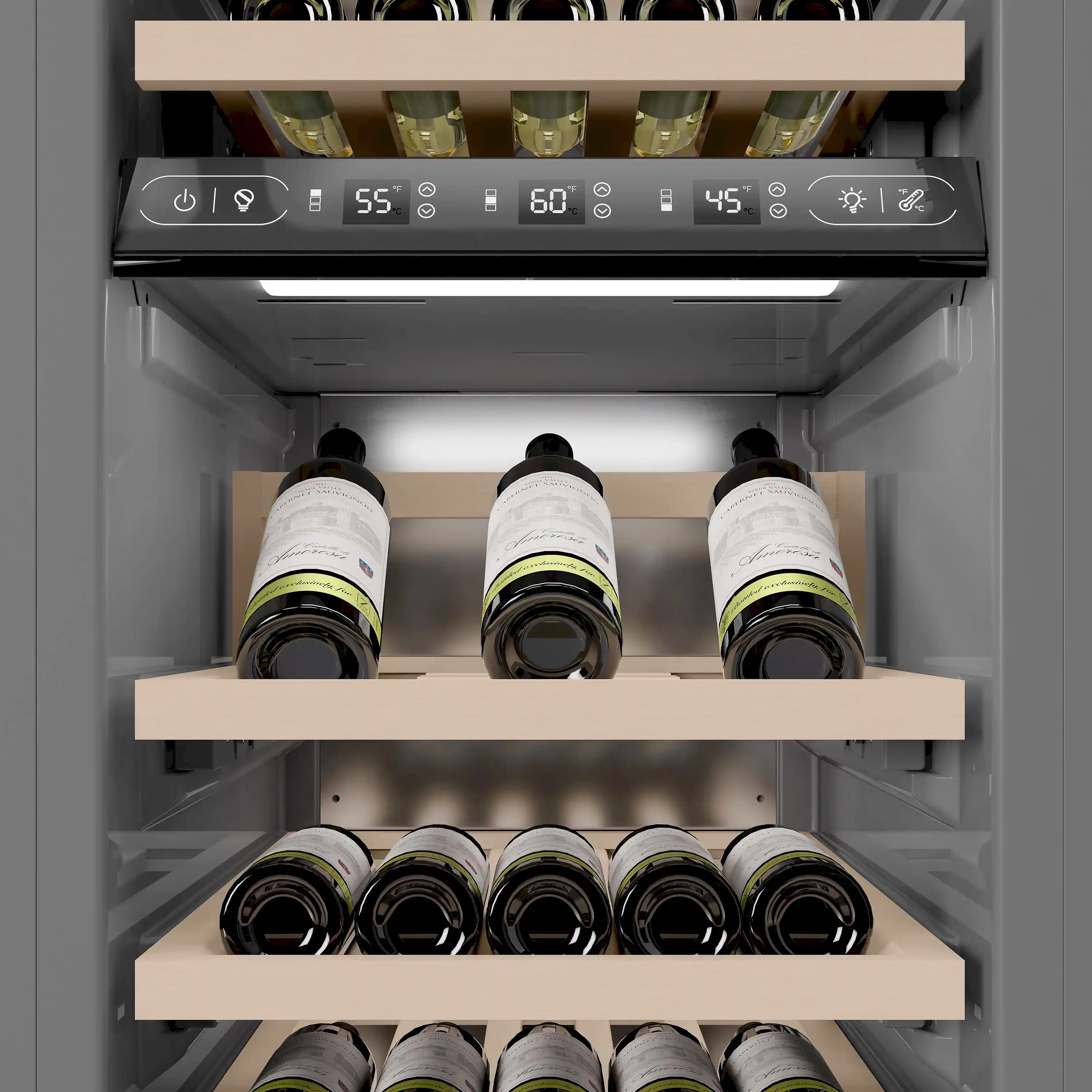 ZLINE Autograph Edition 18-Inch 9.0 Cu. Ft. Triple Zone 68 Bottle Panel Ready Left Hinge Column Wine Cooler with Polished Gold Accents (RBCWVLZ-18-G) - Image 5