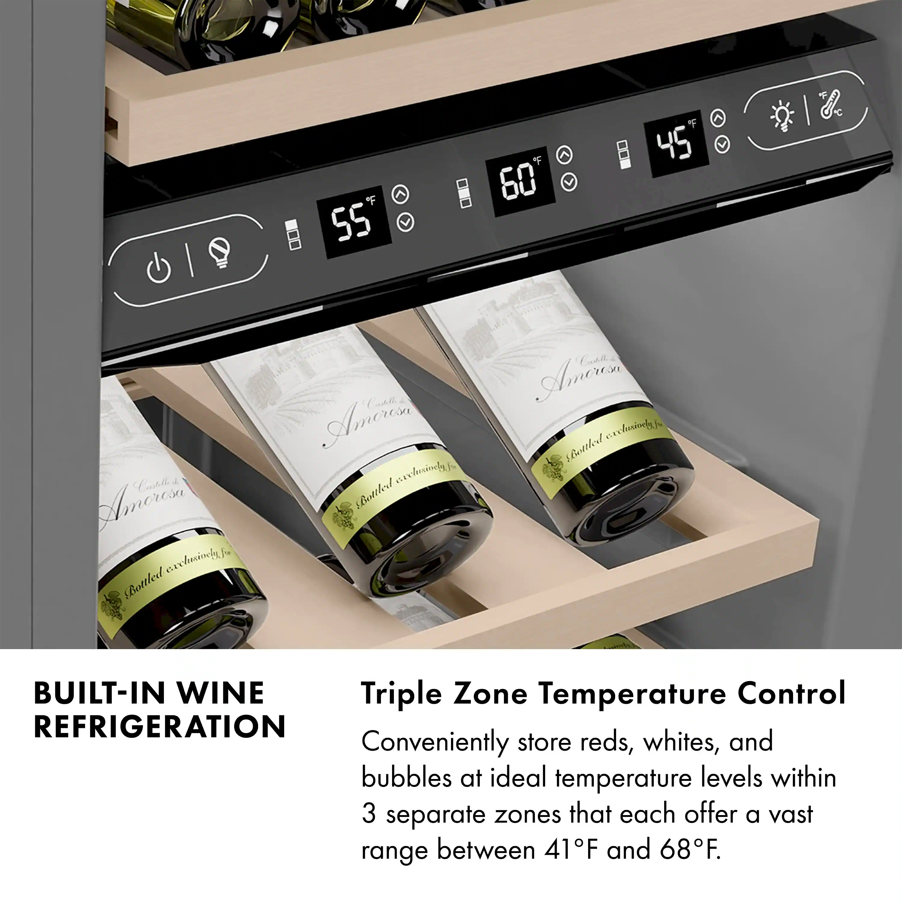 ZLINE Autograph Edition 18-Inch 9.0 Cu. Ft. Triple Zone 68 Bottle Panel Ready Left Hinge Column Wine Cooler with Polished Gold Accents (RBCWVLZ-18-G) - Image 8
