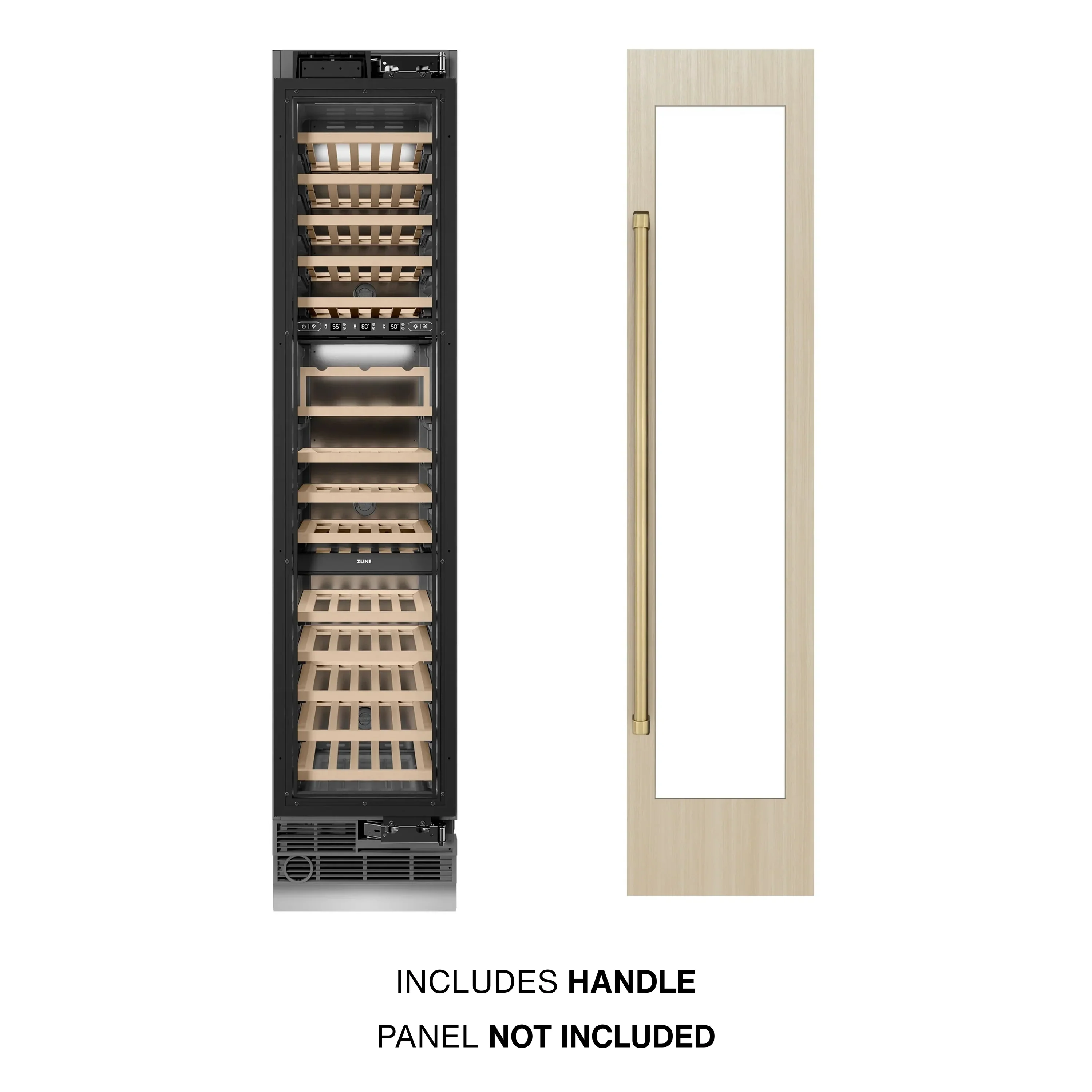 ZLINE Autograph Edition 18-Inch 9.0 Cu. Ft. Triple Zone 68 Bottle Panel Ready Right Hinge Column Wine Cooler with Champagne Bronze Accents (RBCWVRZ-18-CB) - Image 2