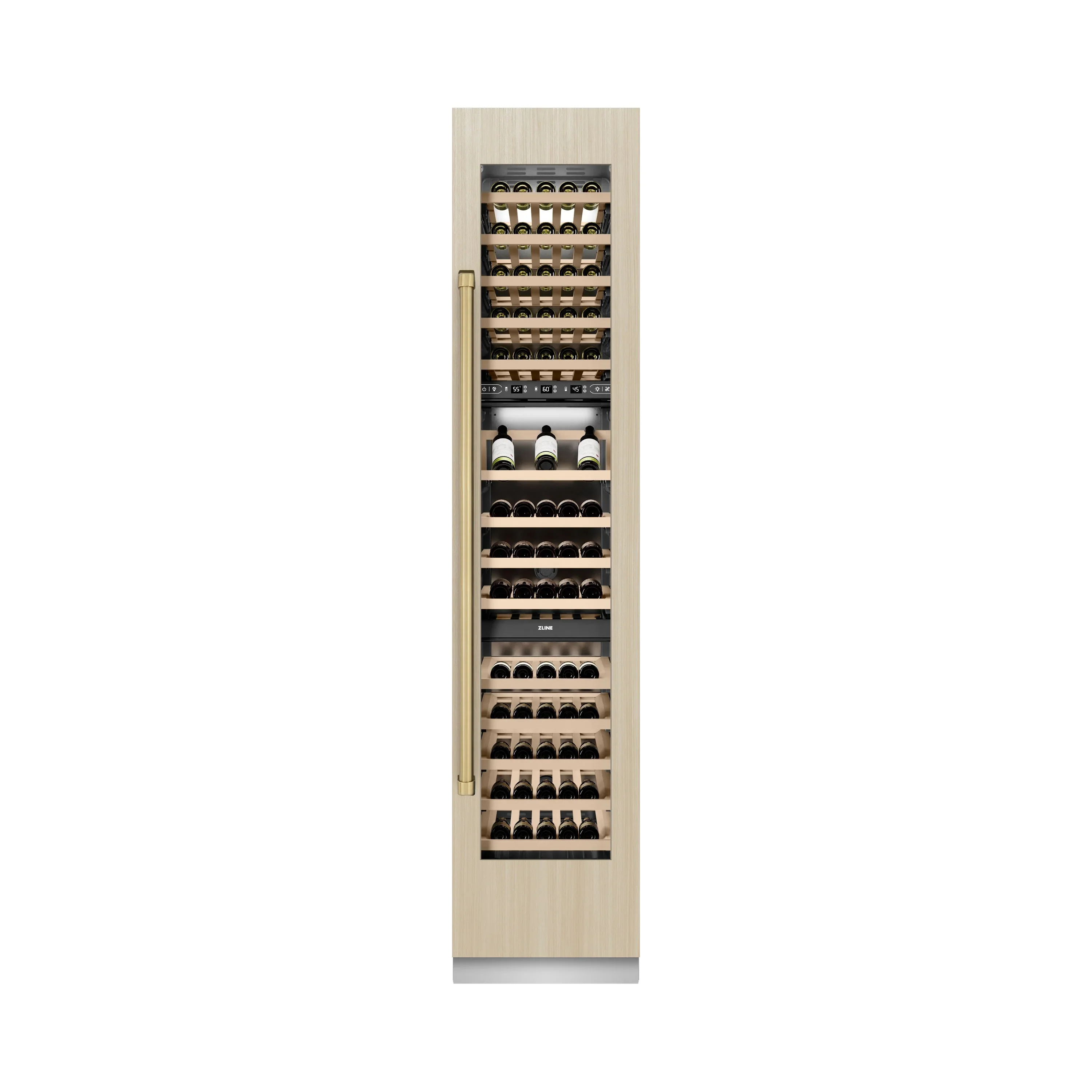 ZLINE Autograph Edition 18-Inch 9.0 Cu. Ft. Triple Zone 68 Bottle Panel Ready Right Hinge Column Wine Cooler with Champagne Bronze Accents (RBCWVRZ-18-CB) - Image 3