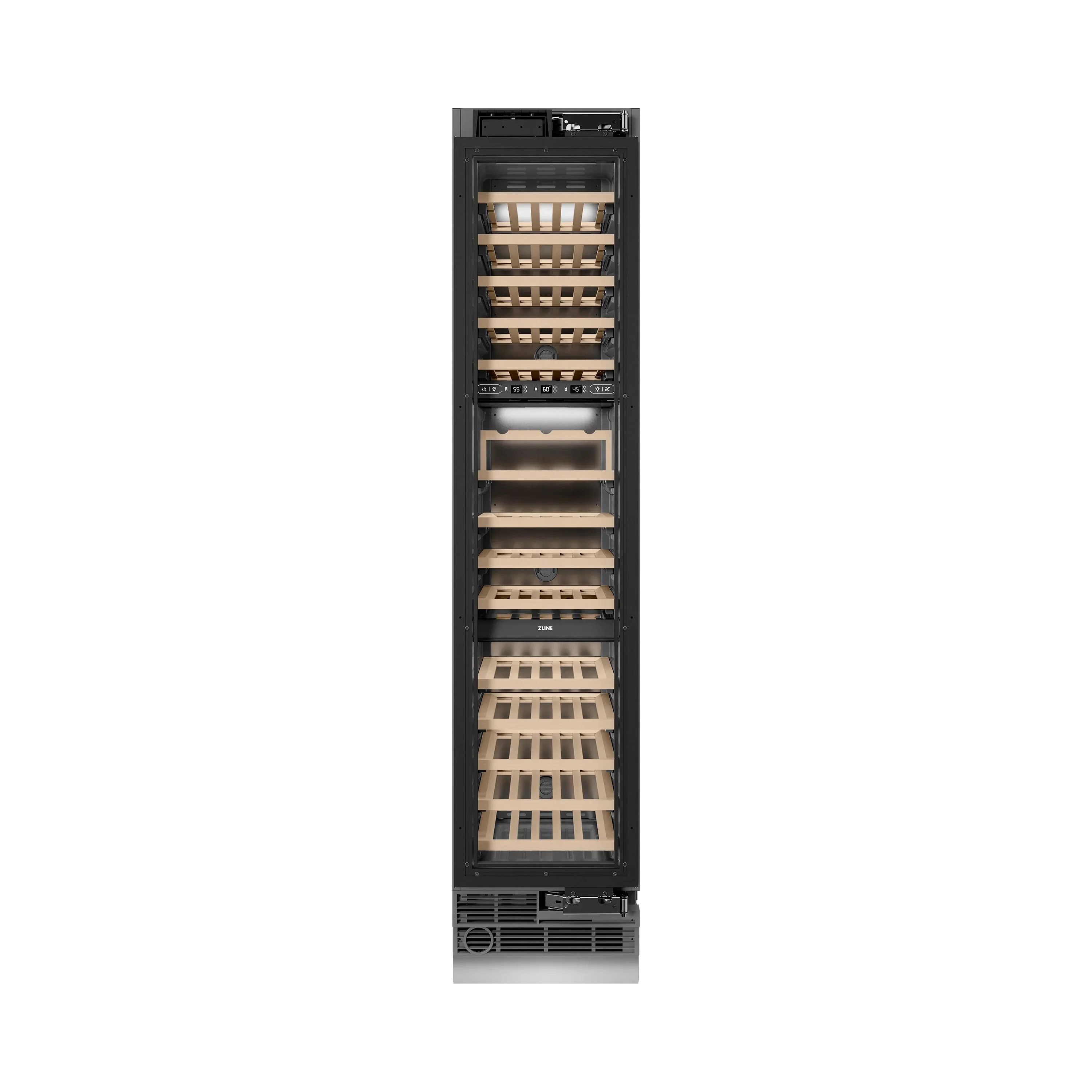 ZLINE Autograph Edition 18-Inch 9.0 Cu. Ft. Triple Zone 68 Bottle Panel Ready Right Hinge Column Wine Cooler with Champagne Bronze Accents (RBCWVRZ-18-CB) - Image 4
