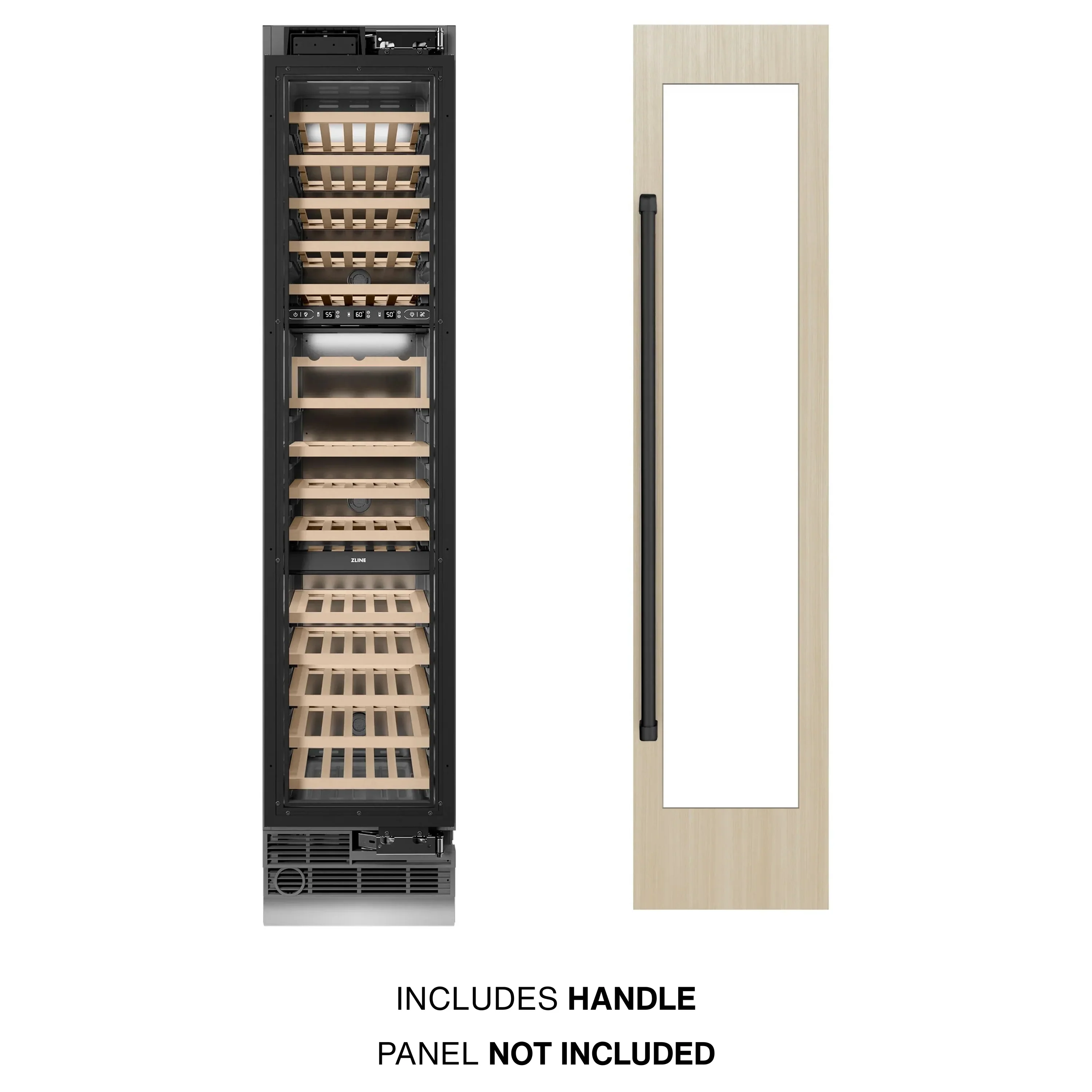 ZLINE Autograph Edition 18-Inch 9.0 Cu. Ft. Triple Zone 68 Bottle Panel Ready Right Hinge Column Wine Cooler with Matte Black Accents (RBCWVRZ-18-MB) - Image 2