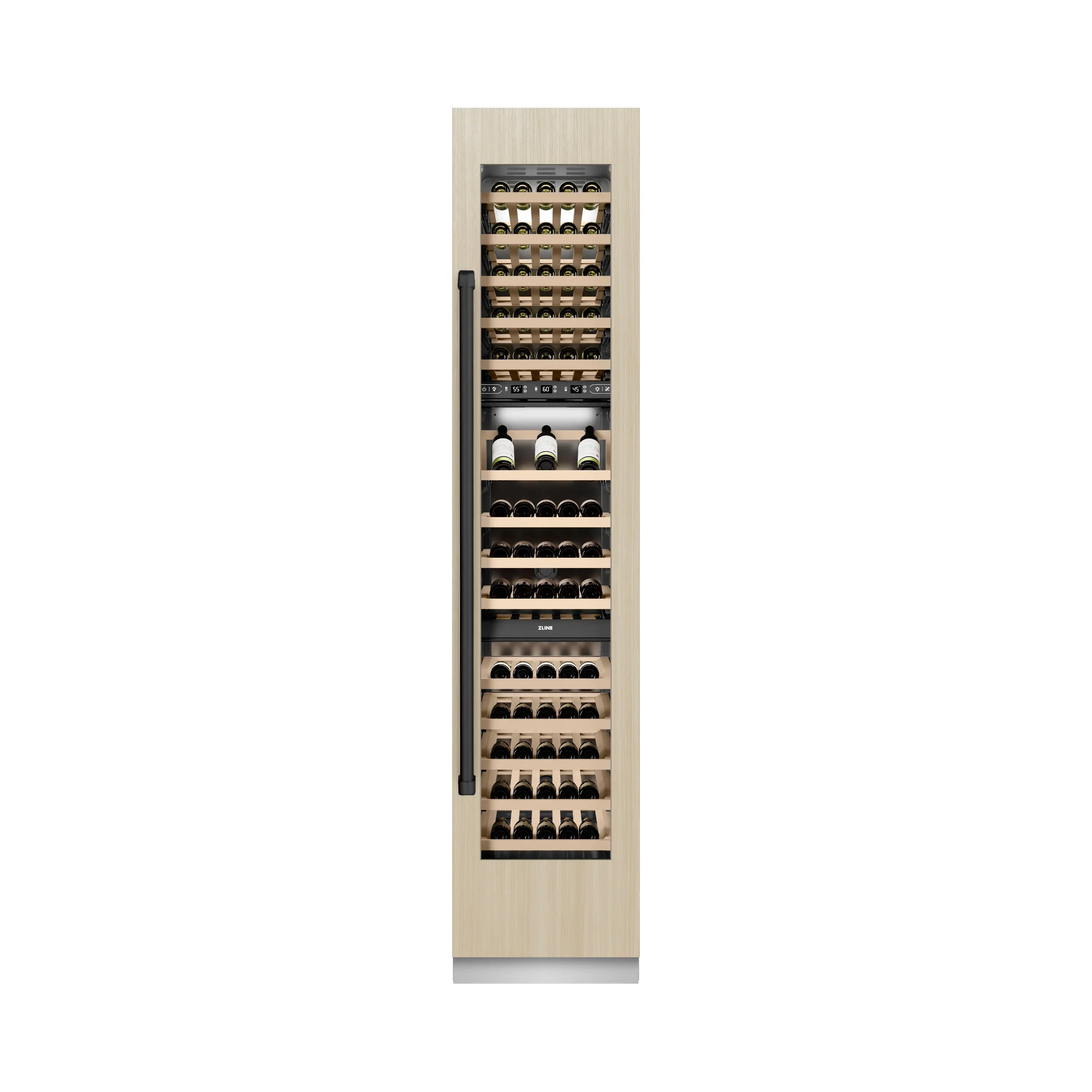 ZLINE Autograph Edition 18-Inch 9.0 Cu. Ft. Triple Zone 68 Bottle Panel Ready Right Hinge Column Wine Cooler with Matte Black Accents (RBCWVRZ-18-MB) - Image 3