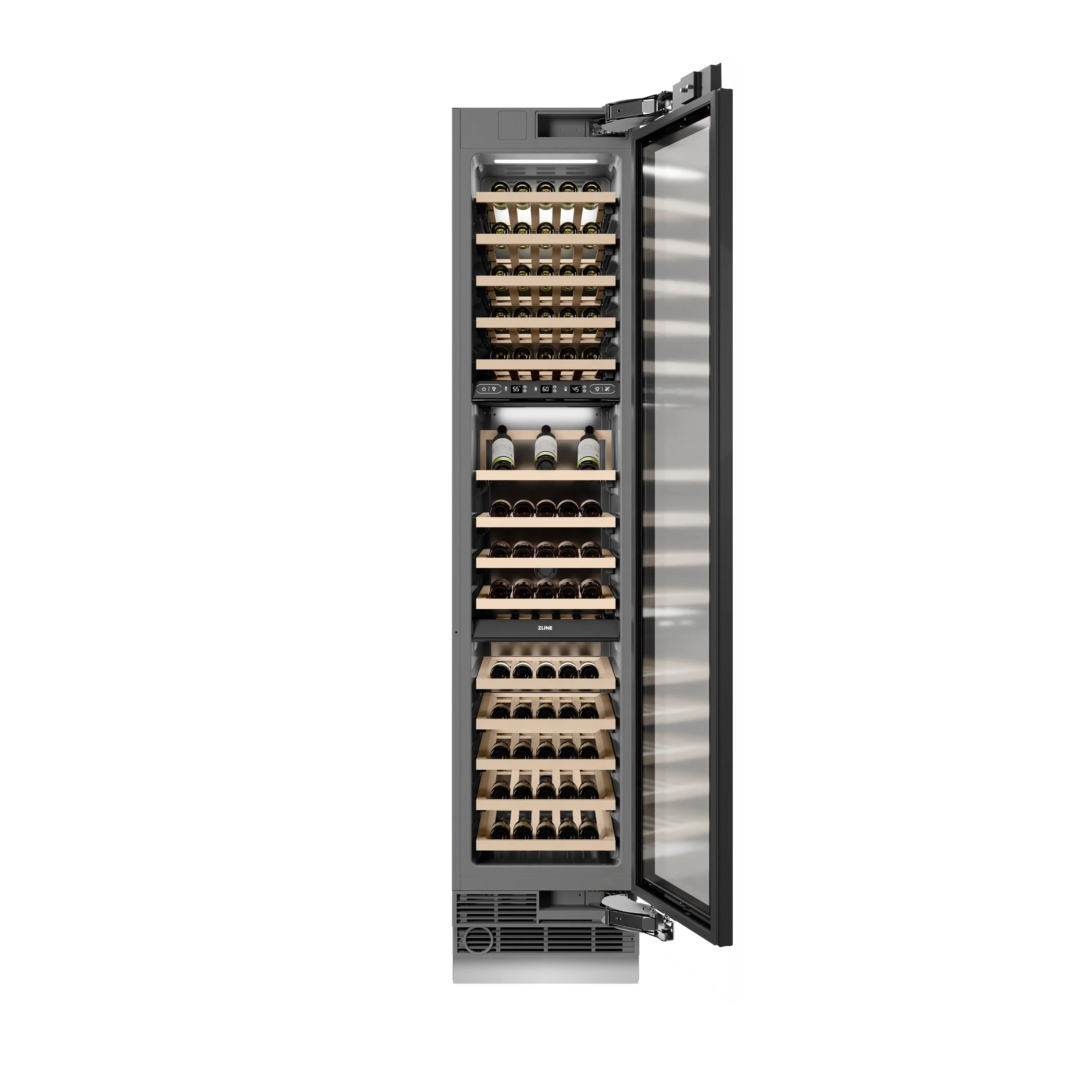 ZLINE Autograph Edition 18-Inch 9.0 Cu. Ft. Triple Zone 68 Bottle Panel Ready Right Hinge Column Wine Cooler with Matte Black Accents (RBCWVRZ-18-MB) - Image 5