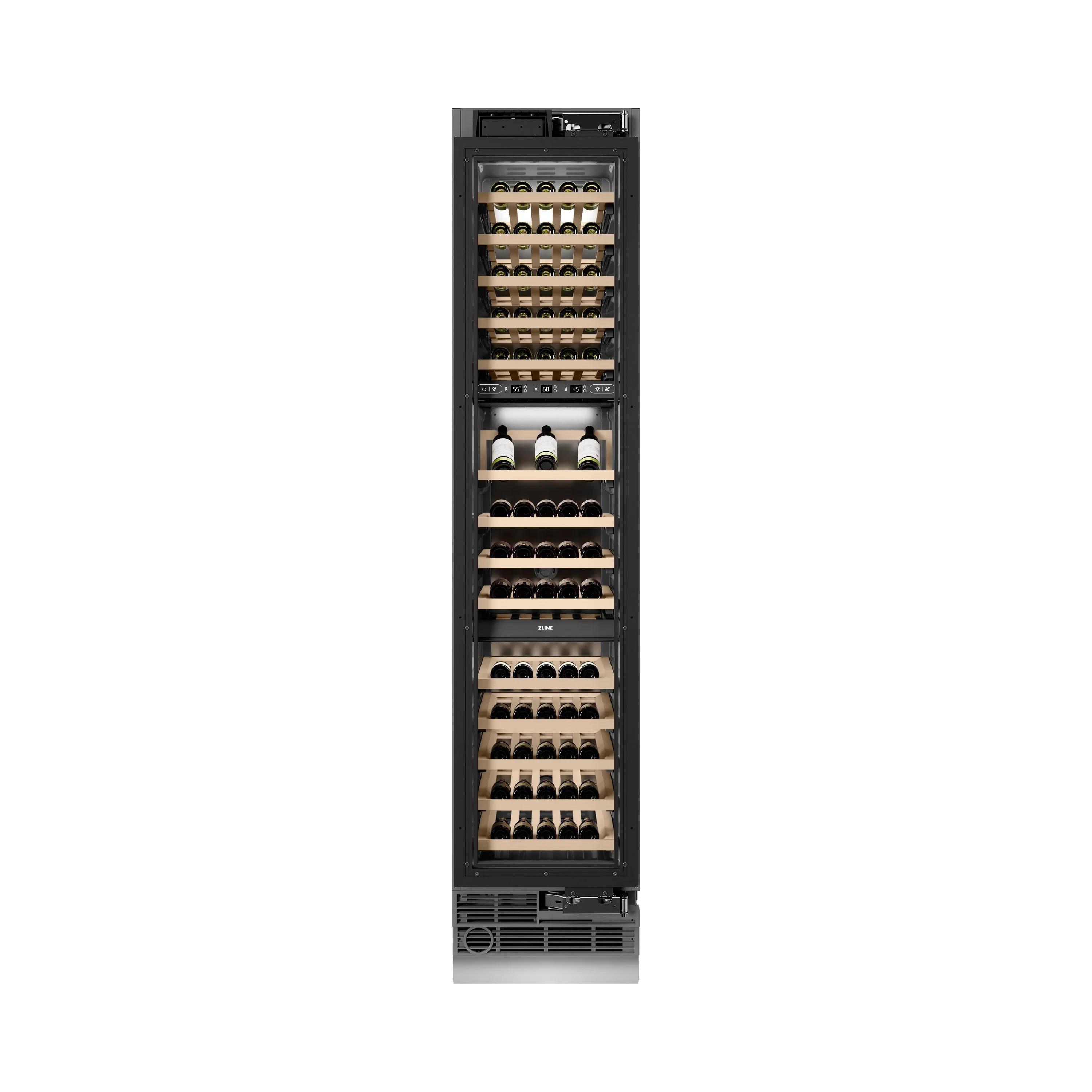 ZLINE Autograph Edition 18-Inch 9.0 Cu. Ft. Triple Zone 68 Bottle Panel Ready Right Hinge Column Wine Cooler with Polished Gold Accents (RBCWVRZ-18-G) - Image 4