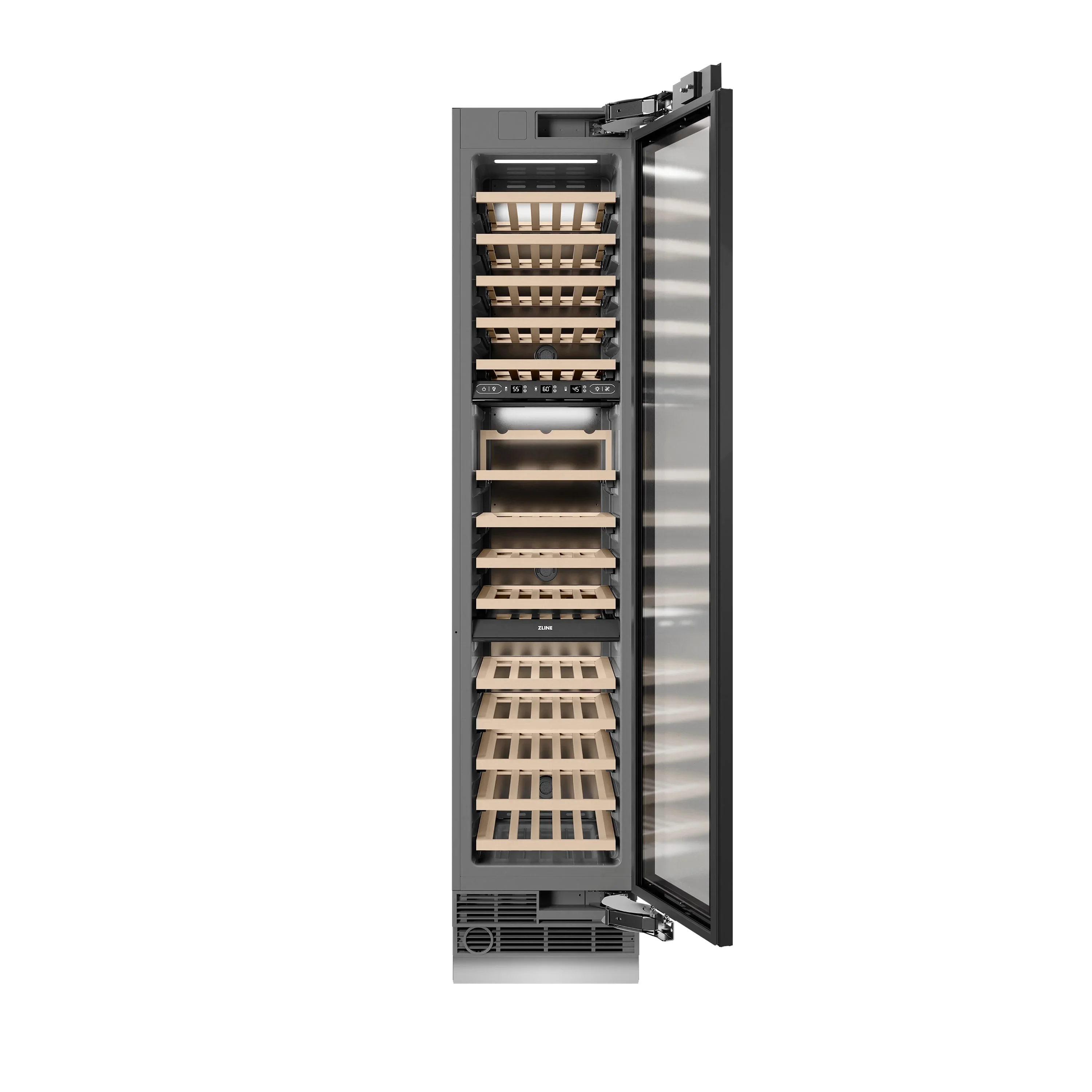 ZLINE Autograph Edition 18-Inch 9.0 Cu. Ft. Triple Zone 68 Bottle Panel Ready Right Hinge Column Wine Cooler with Polished Gold Accents (RBCWVRZ-18-G) - Image 5