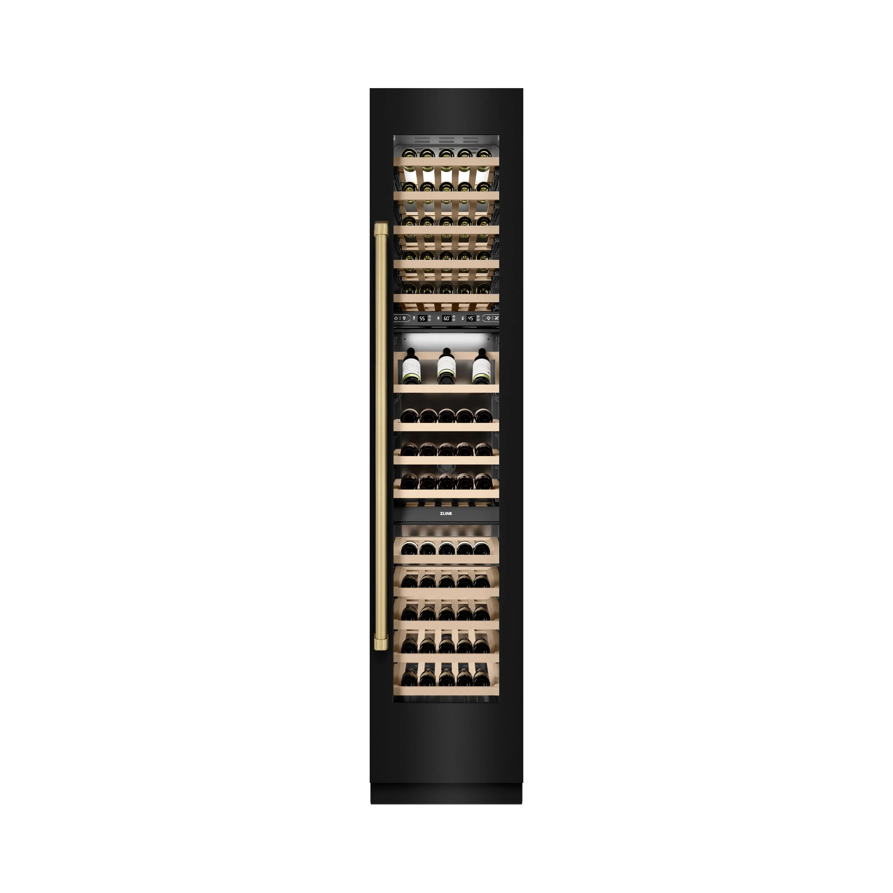ZLINE Autograph Edition 18-Inch 9.0 Cu. Ft. Triple Zone 68 Bottle Right Hinge Column Wine Cooler in Black Stainless Steel with Champagne Bronze Accents (RCWVRZ-BS-18-CB) - Image 5