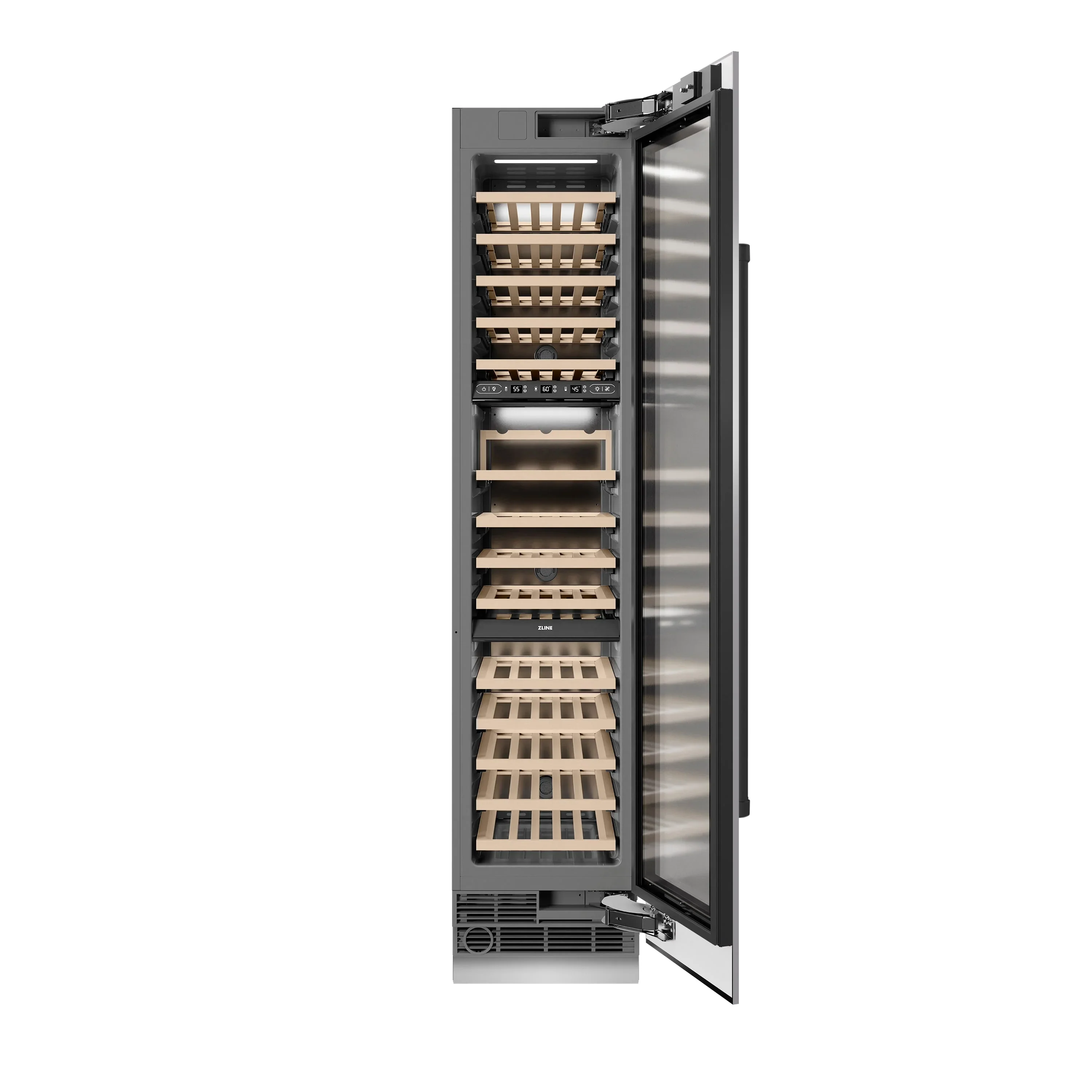 ZLINE Autograph Edition 18-Inch 9.0 Cu. Ft. Triple Zone 68 Bottle Right Hinge Column Wine Cooler in Stainless Steel with Matte Black Accents (RCWVRZ-30418-MB) - Image 3