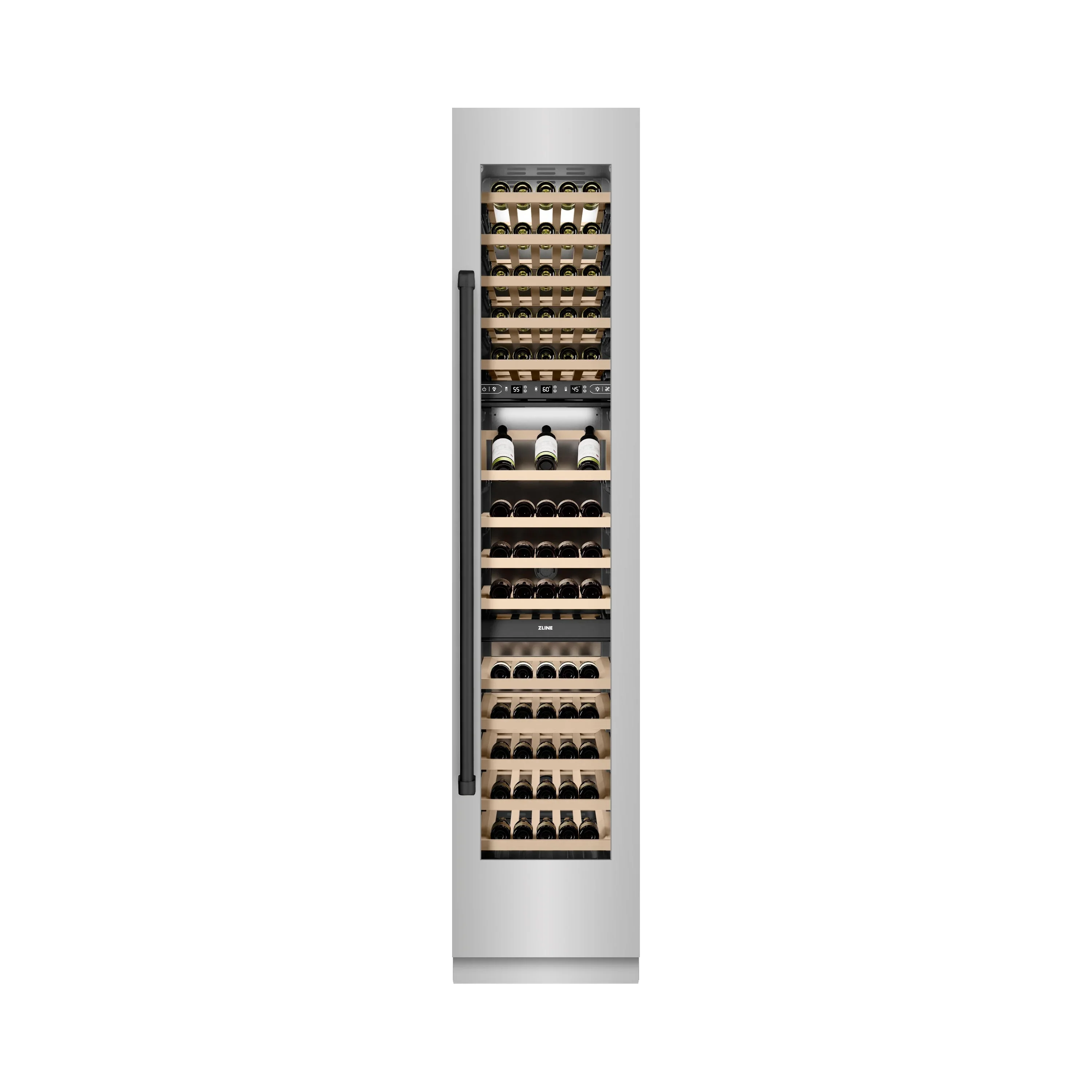 ZLINE Autograph Edition 18-Inch 9.0 Cu. Ft. Triple Zone 68 Bottle Right Hinge Column Wine Cooler in Stainless Steel with Matte Black Accents (RCWVRZ-30418-MB) - Image 5