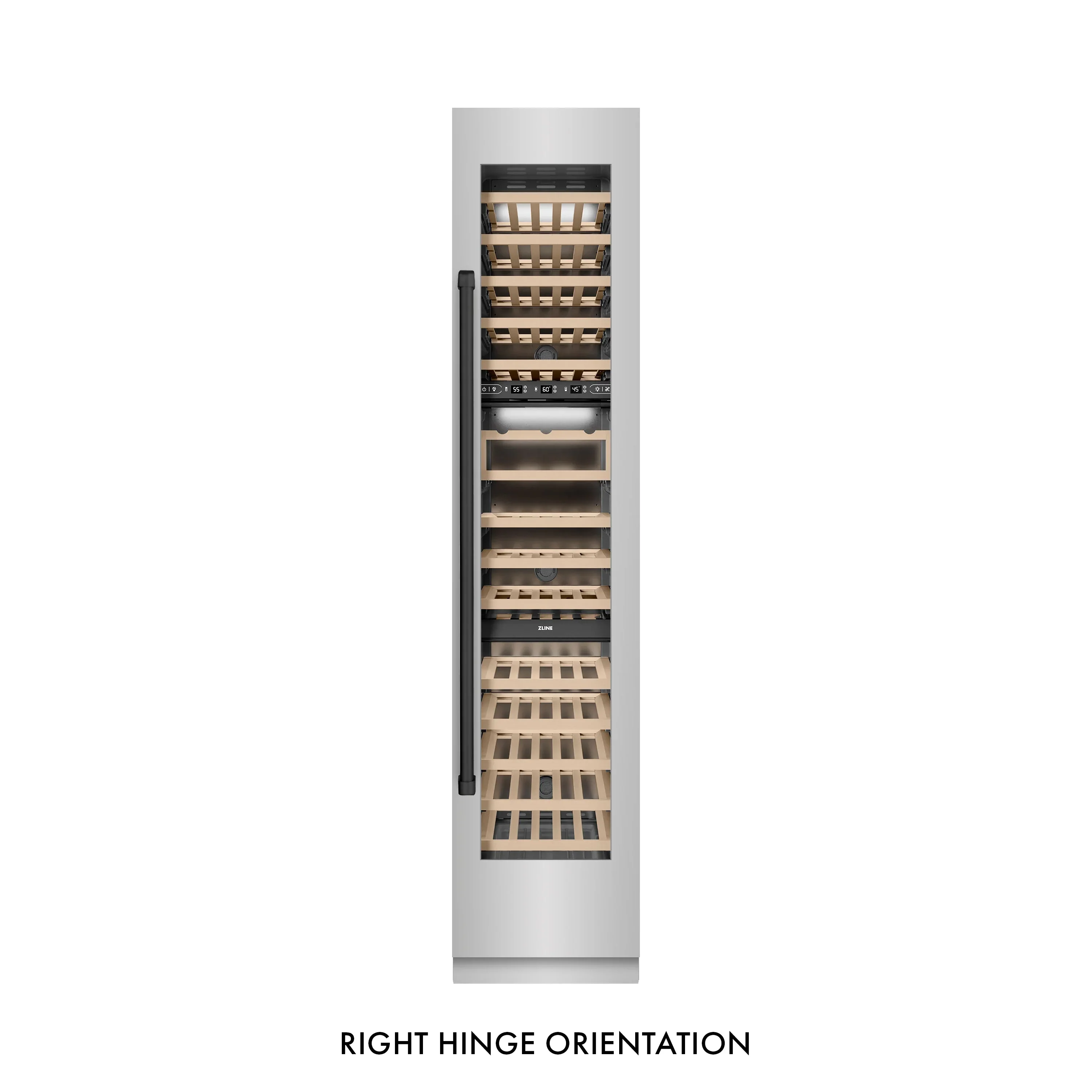 ZLINE Autograph Edition 18-Inch 9.0 Cu. Ft. Triple Zone 68 Bottle Right Hinge Column Wine Cooler in Stainless Steel with Matte Black Accents (RCWVRZ-30418-MB) - Image 6
