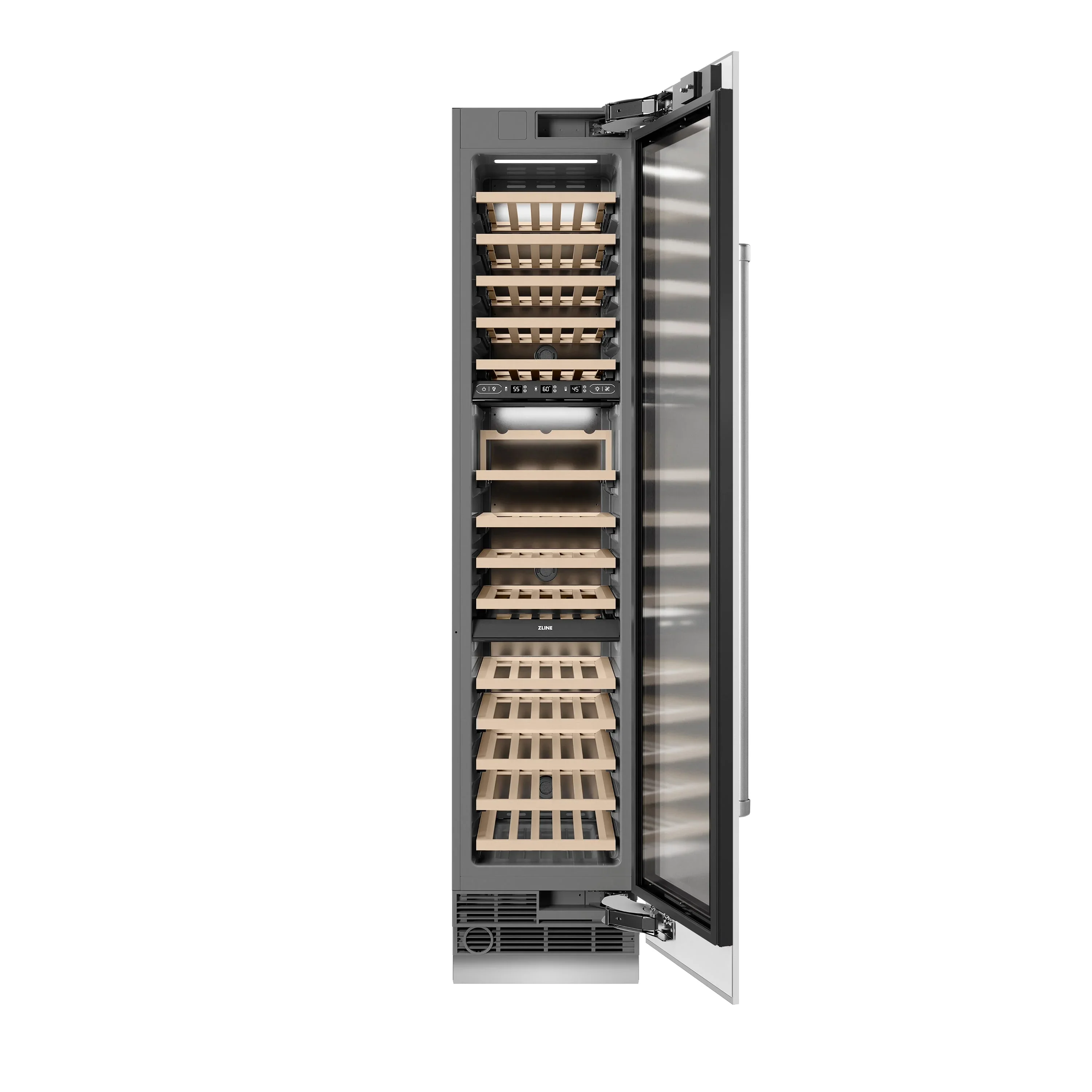 ZLINE Autograph Edition 18-Inch 9.0 Cu. Ft. Triple Zone 68 Bottle Right Hinge Column Wine Cooler in White Matte with Champagne Bronze Accents (RCWVRZ-WM-18-CB) - Image 2