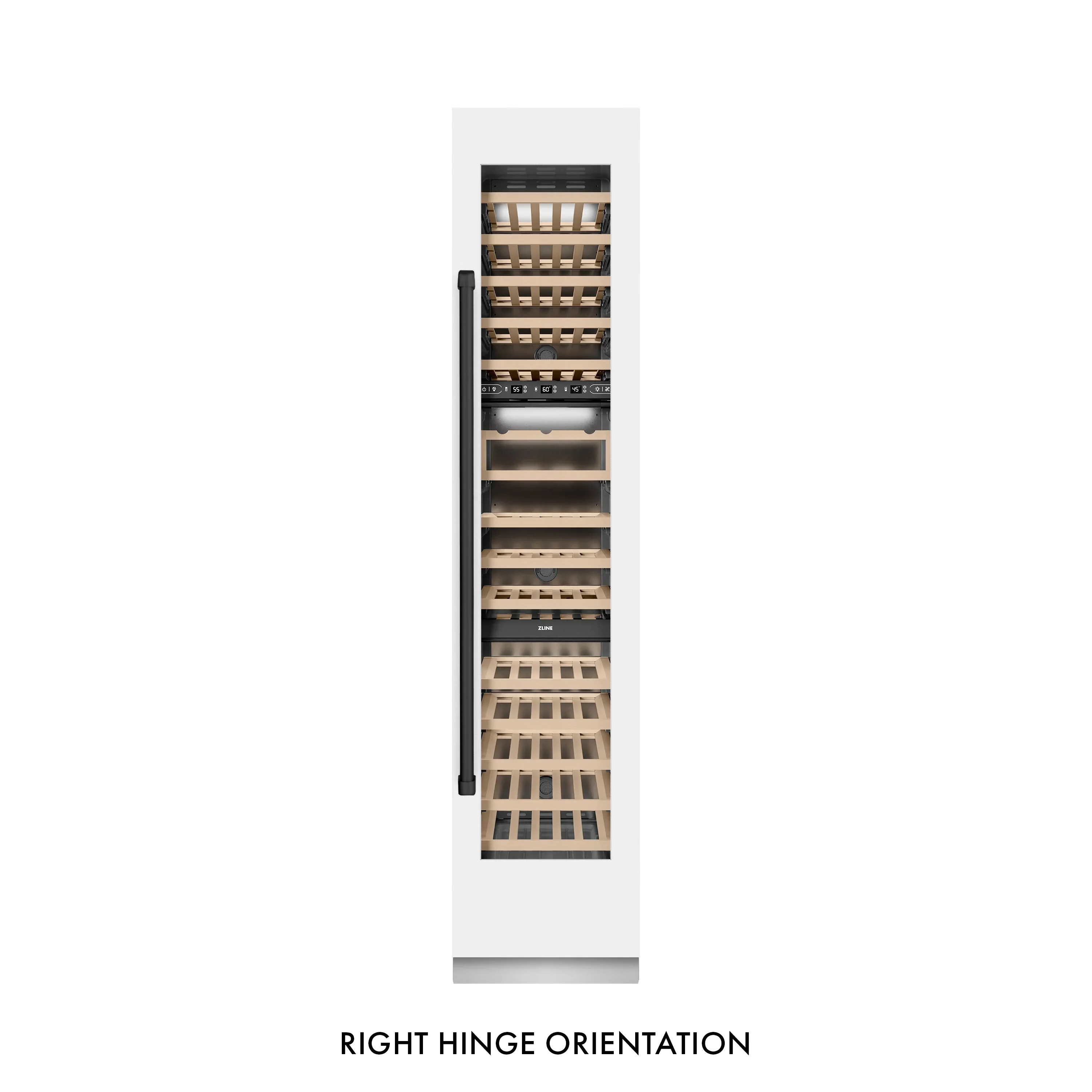 ZLINE Autograph Edition 18-Inch 9.0 Cu. Ft. Triple Zone 68 Bottle Right Hinge Column Wine Cooler in White Matte with Matte Black Accents (RCWVRZ-WM-18-MB) - Image 5
